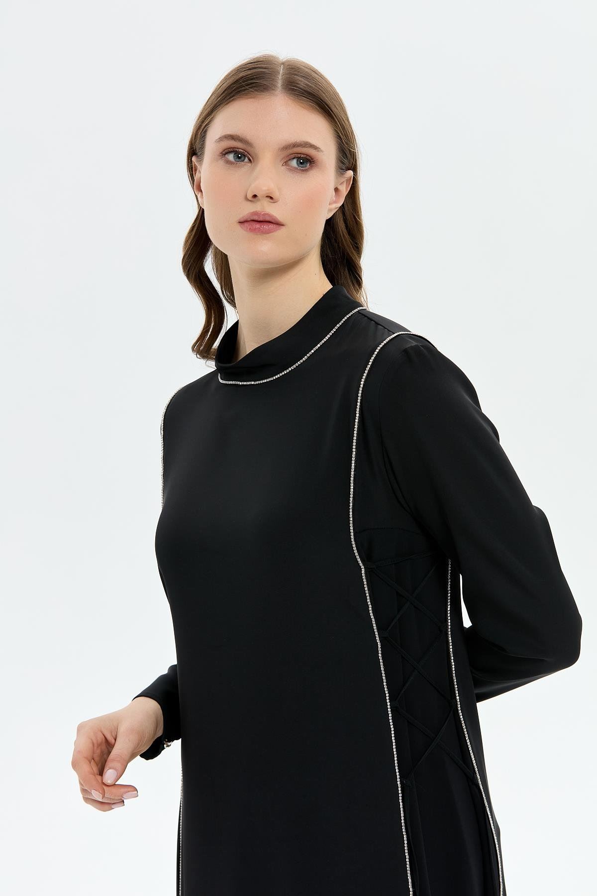 Müsemma Parla Elbise- LYN03510 Siyah