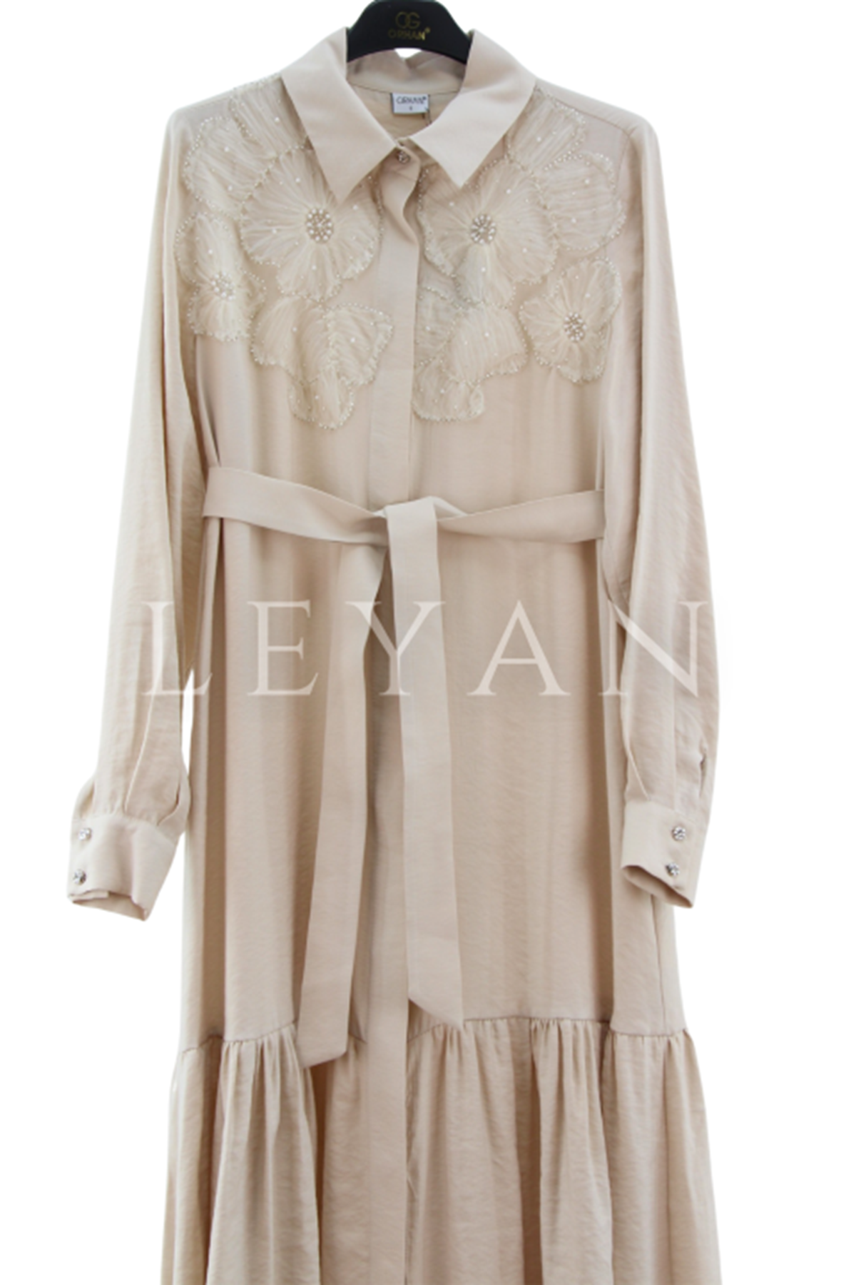 Orhan Store İşlemeli Elbise- LYN03810 Bej