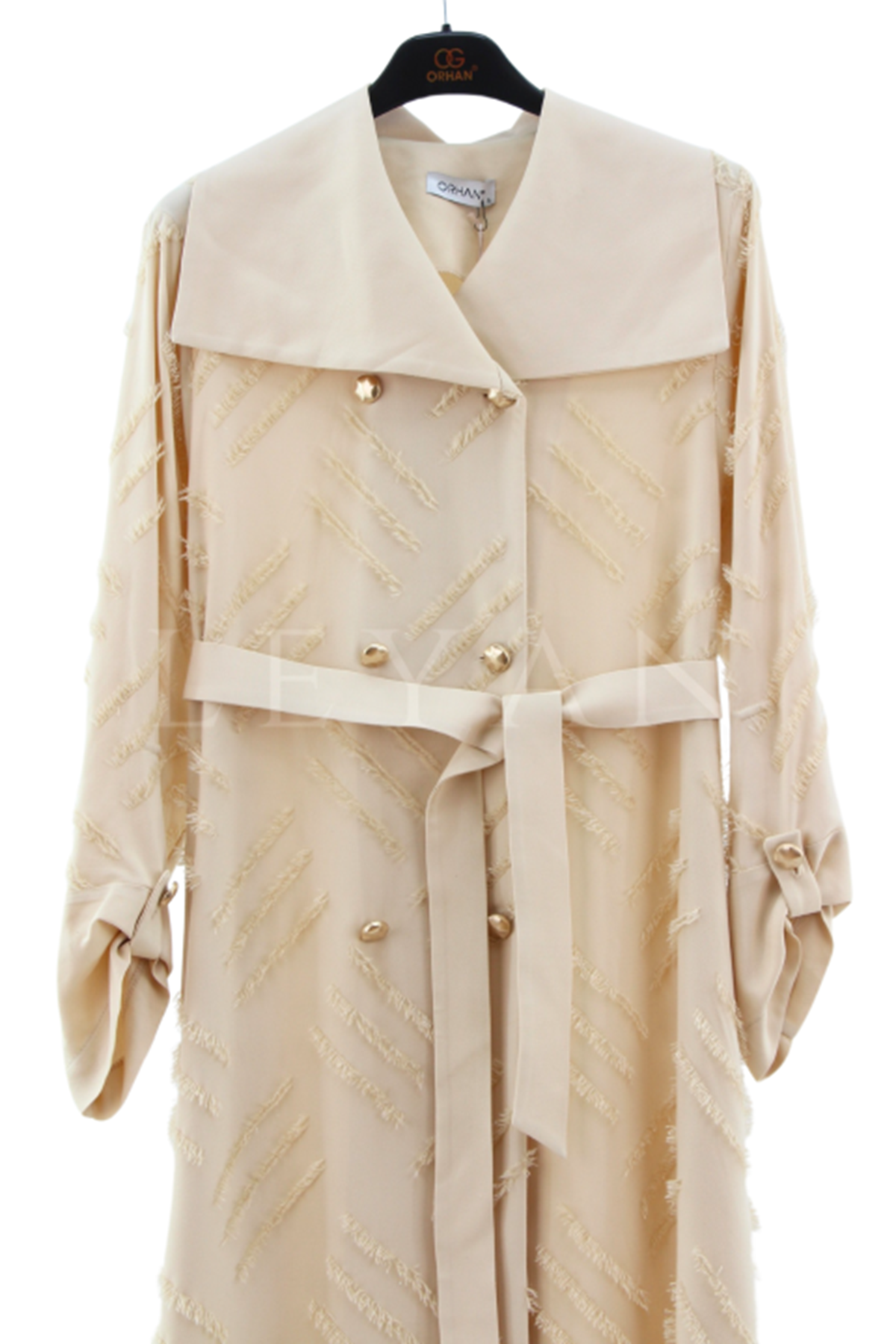 Orhan Store Püskül Detaylı Pardesü- LYN03612 Bej