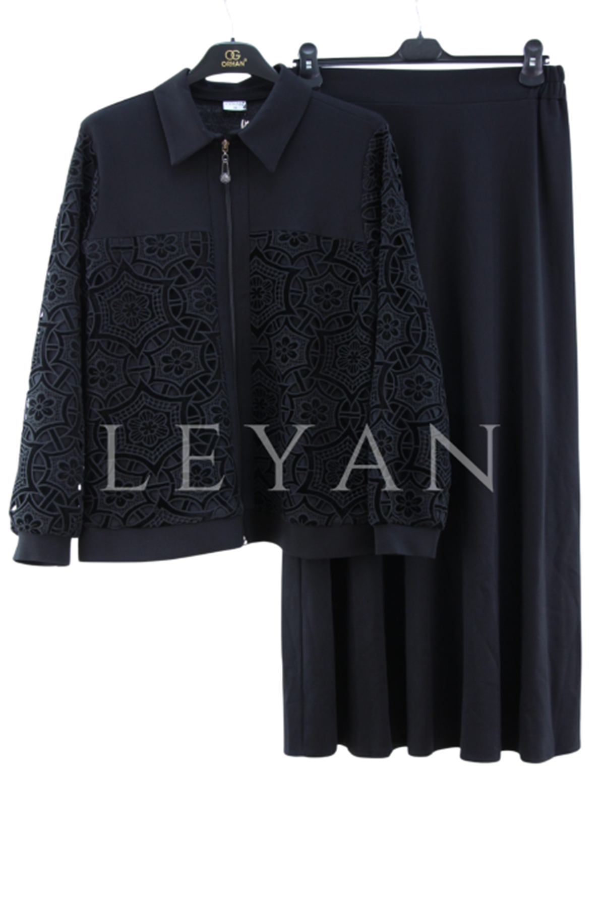 Orhan Store Ceketi Güpürlü Takım- LYN04360 Siyah