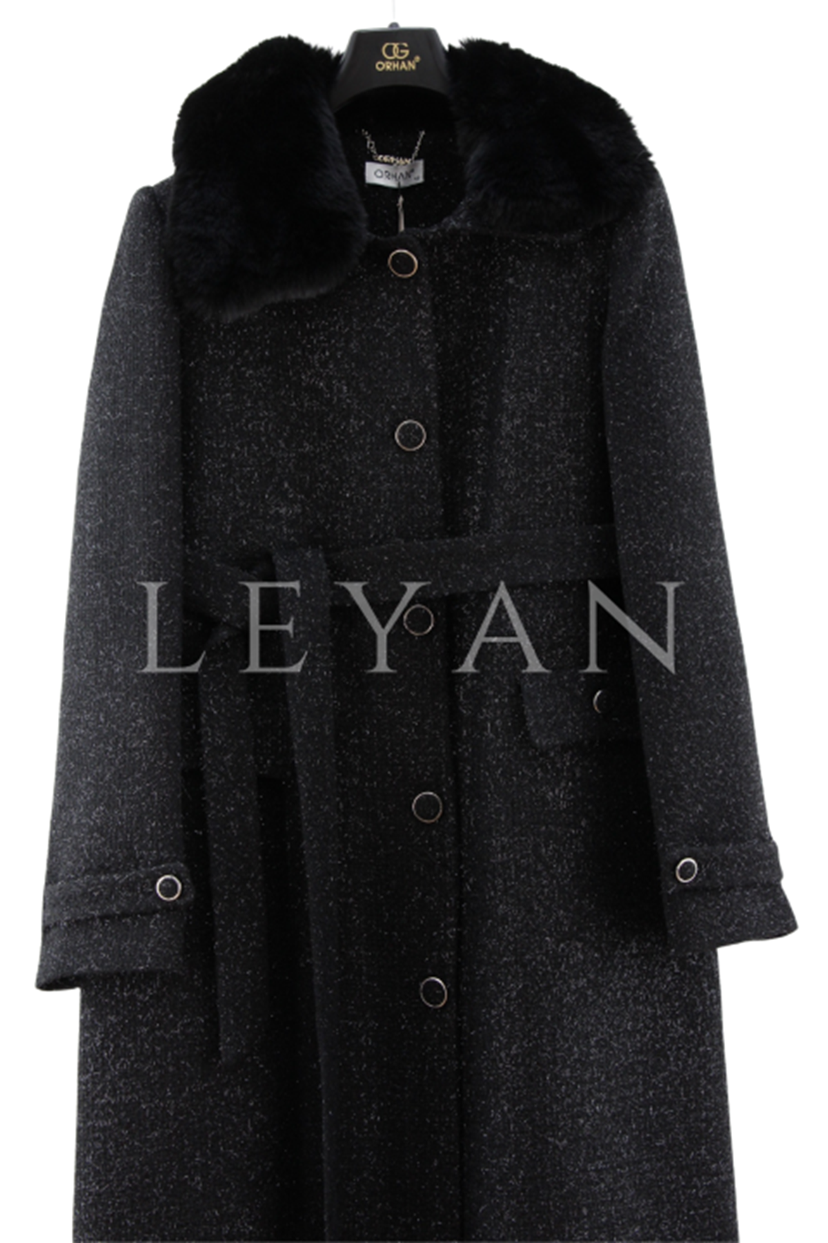 Orhan Store Kürk Detaylı Kaban- LYN04358 Siyah