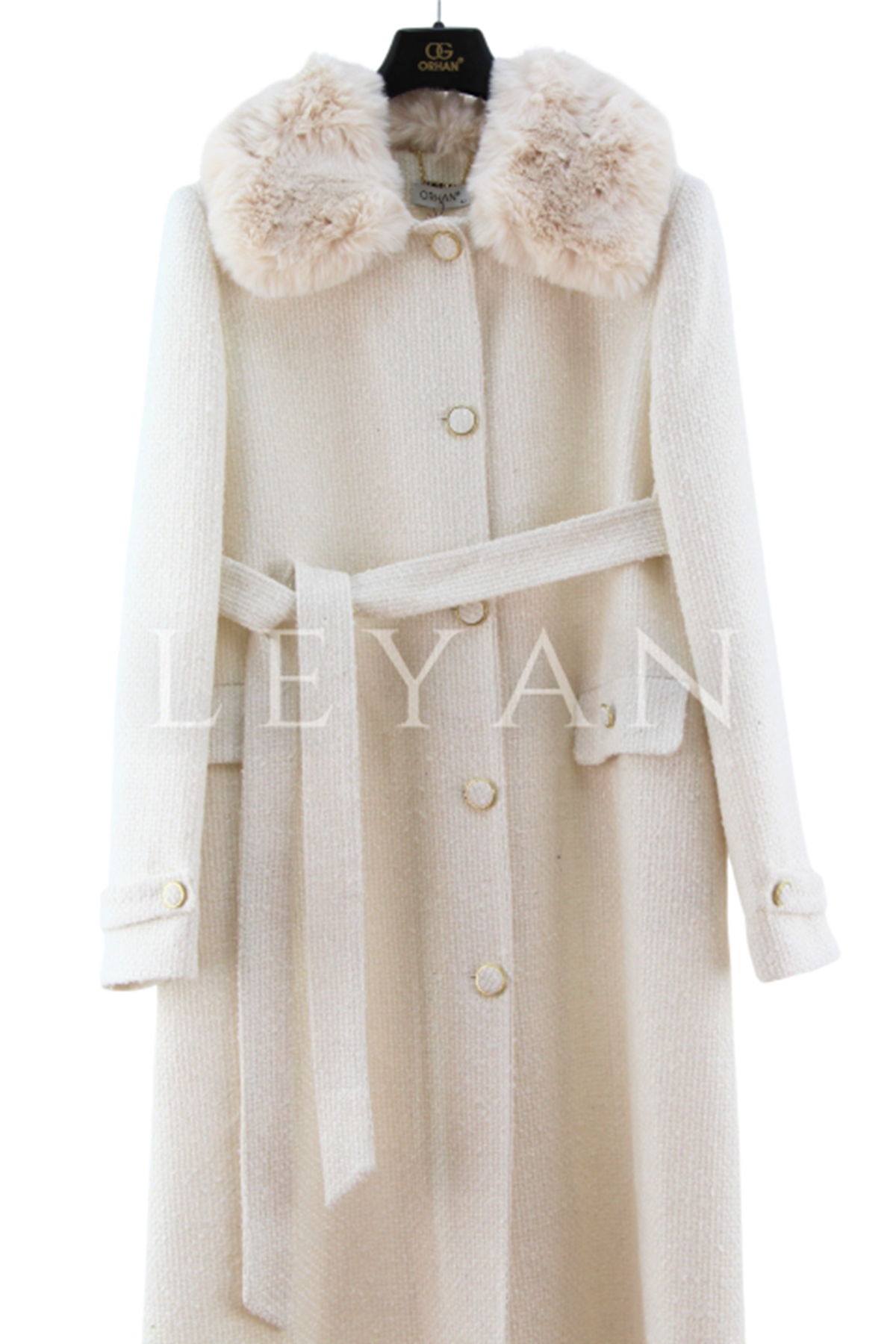 Orhan Store Kürk Detaylı Kaban- LYN04358 Ekru