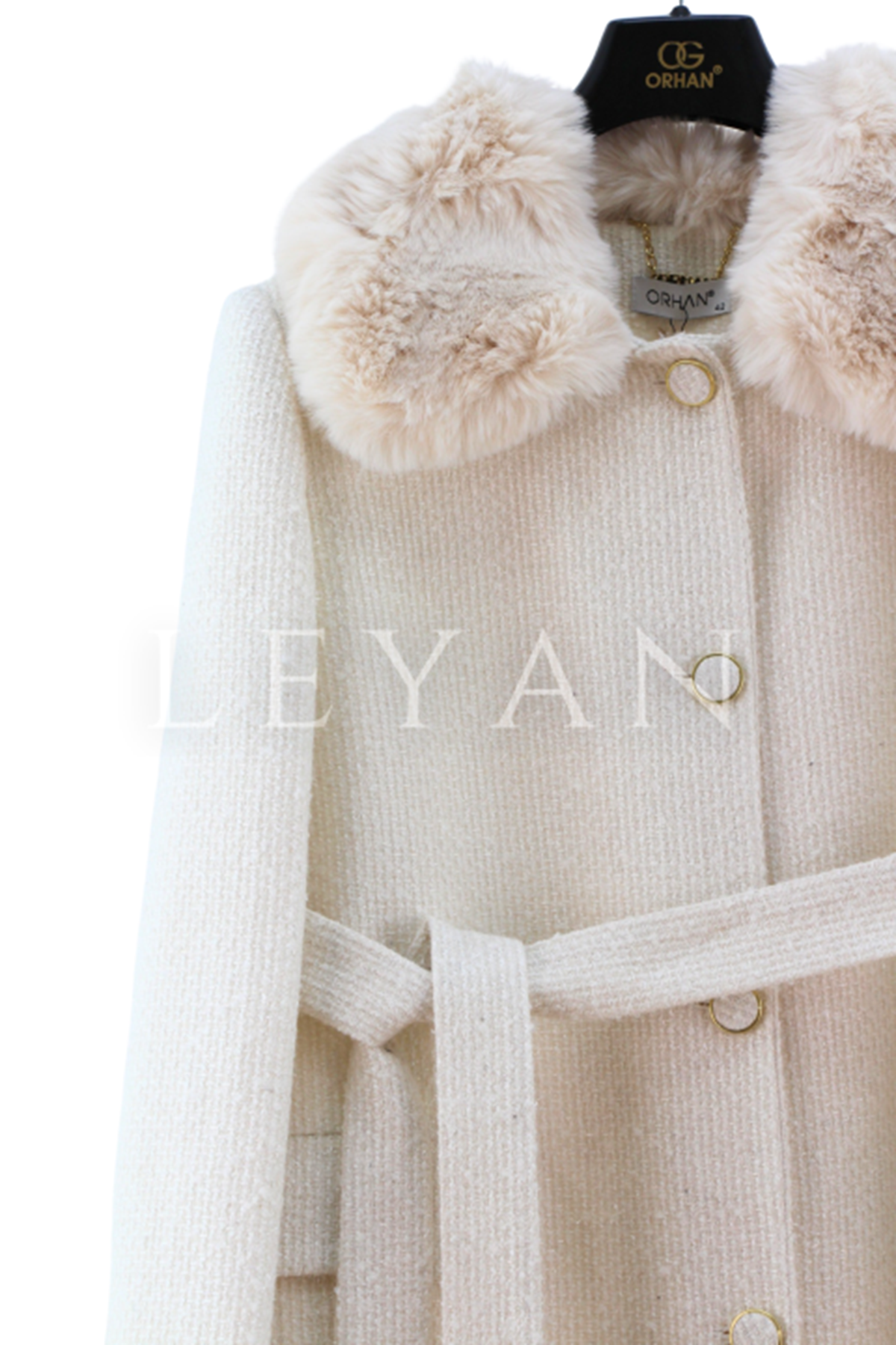 Orhan Store Kürk Detaylı Kaban- LYN04358 Ekru