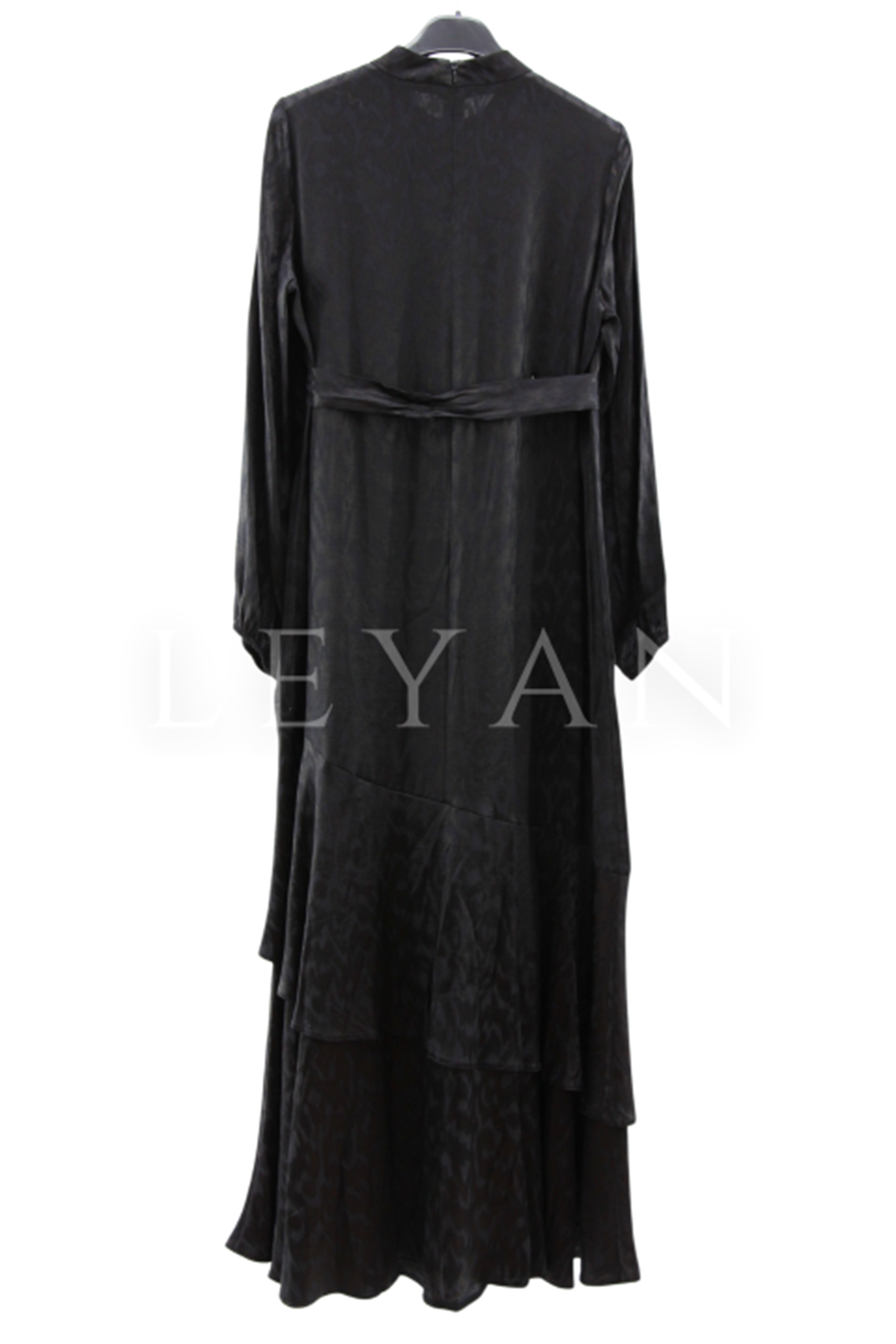 Orhan Store Volanlı Jakar Elbise- LYN04362 Siyah