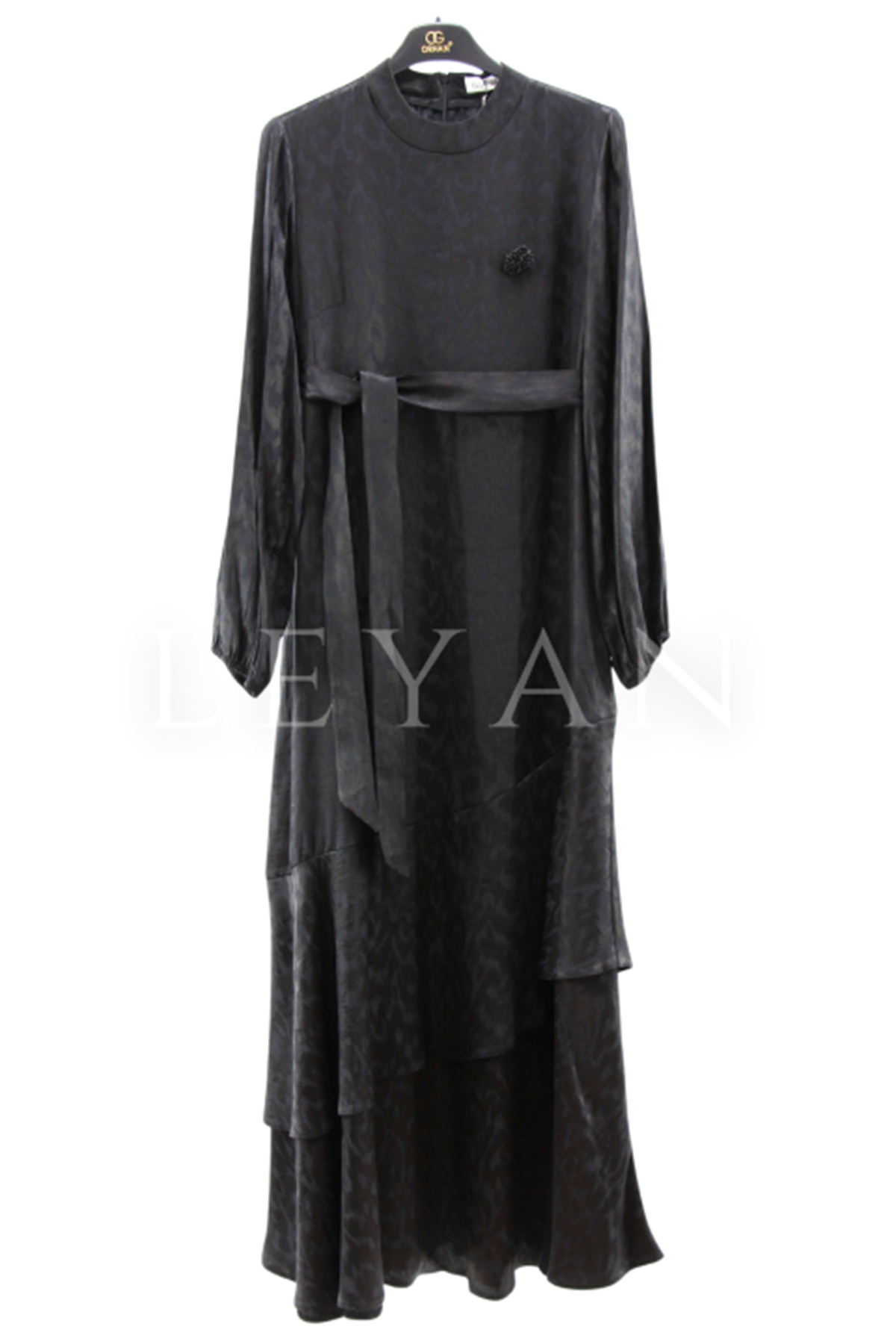 Orhan Store Volanlı Jakar Elbise- LYN04362 Siyah