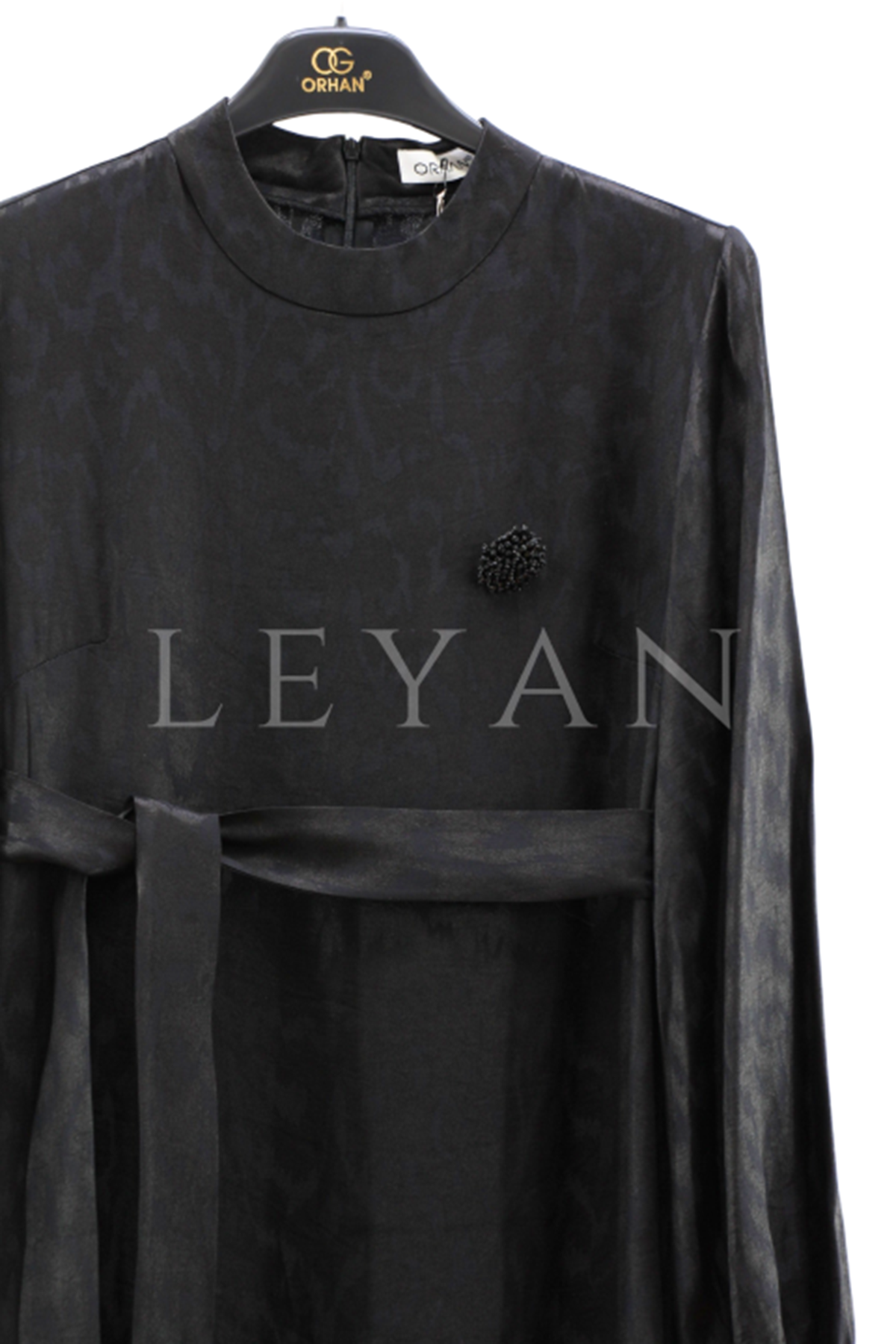 Orhan Store Volanlı Jakar Elbise- LYN04362 Siyah