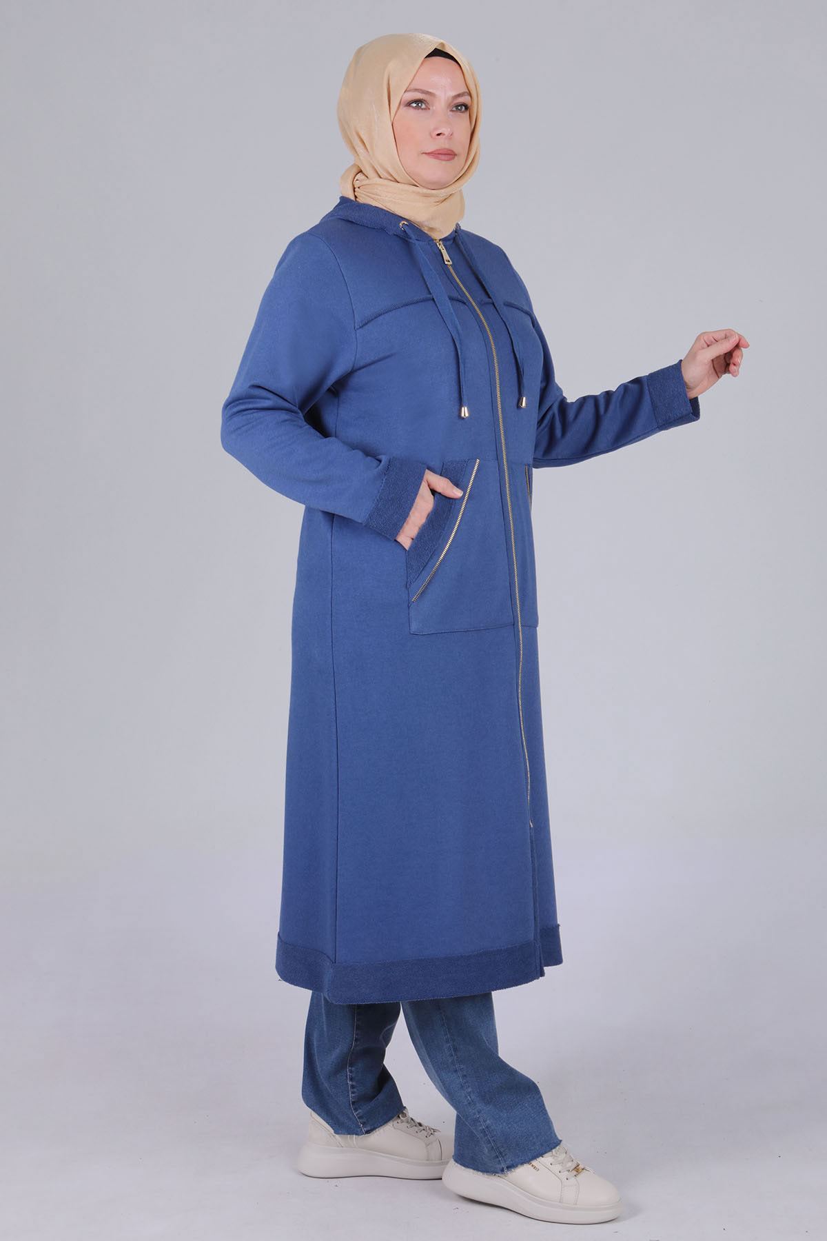 Behrem Kapüşonlu Üç İplik Kap- LYN02953 İndigo