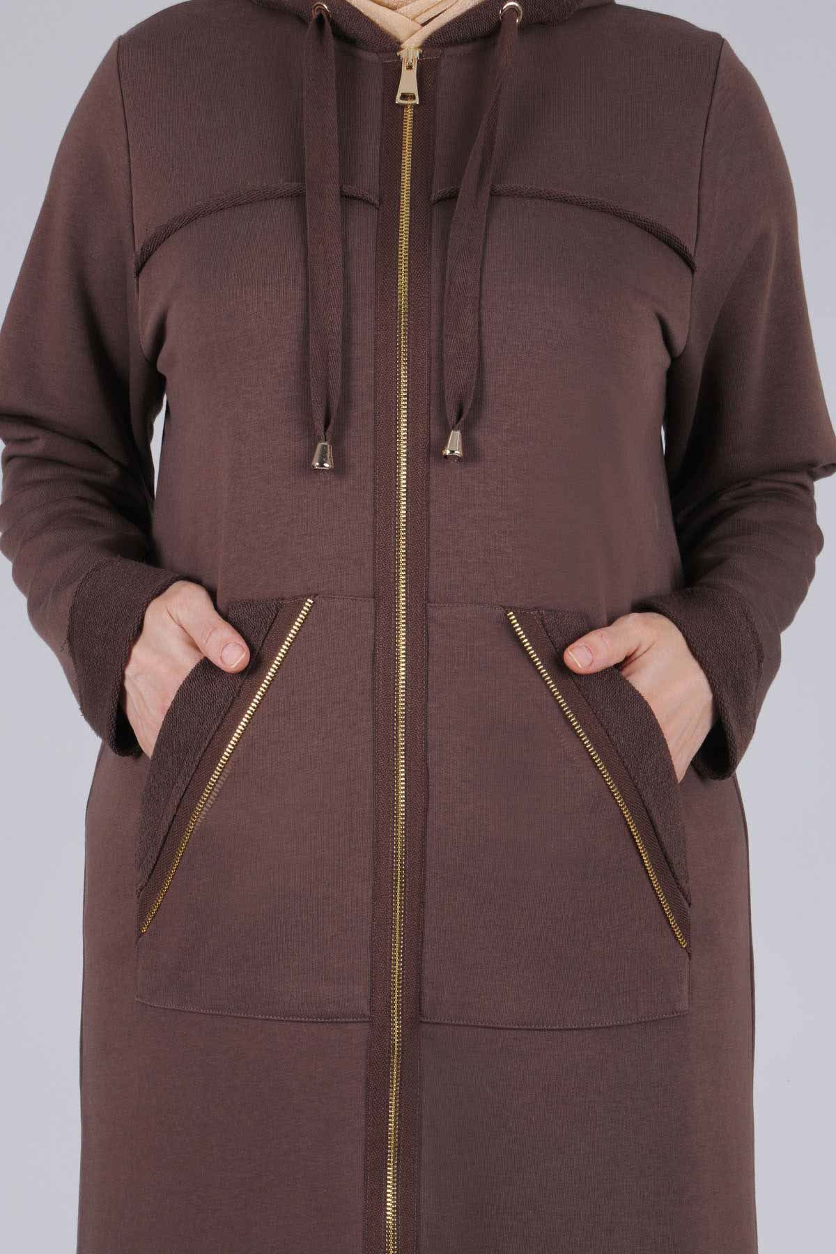 Behrem Kapüşonlu Üç İplik Kap- LYN02953 Kakao