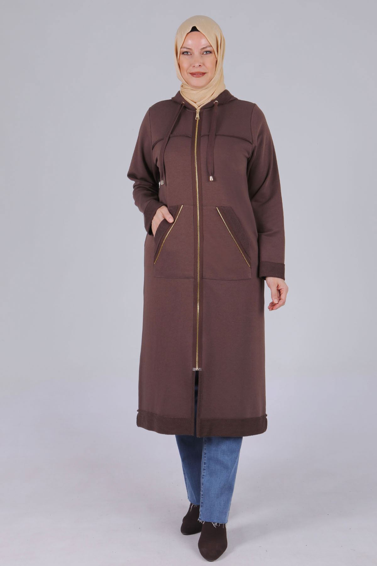 Behrem Kapüşonlu Üç İplik Kap- LYN02953 Kakao