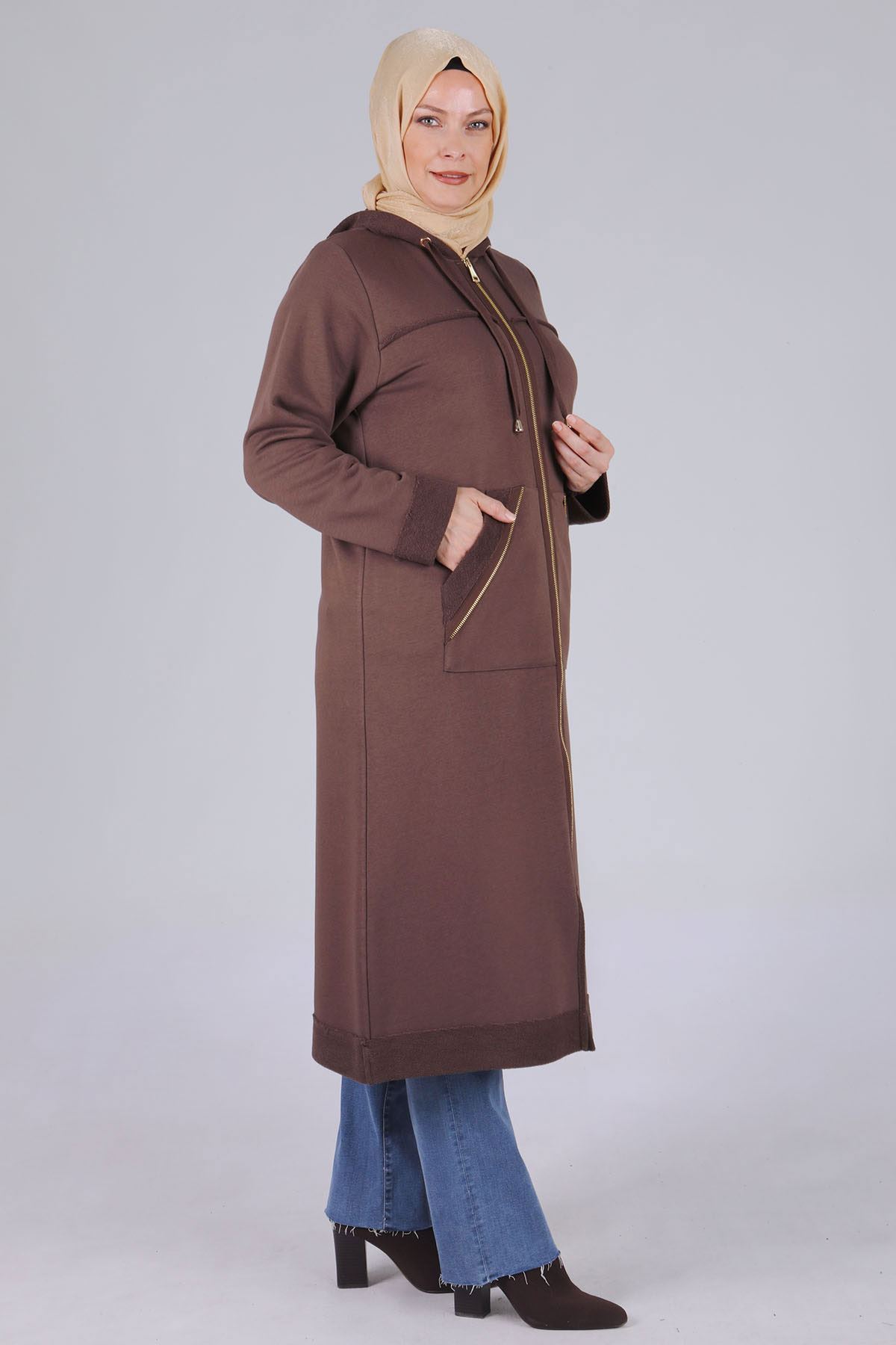 Behrem Kapüşonlu Üç İplik Kap- LYN02953 Kakao