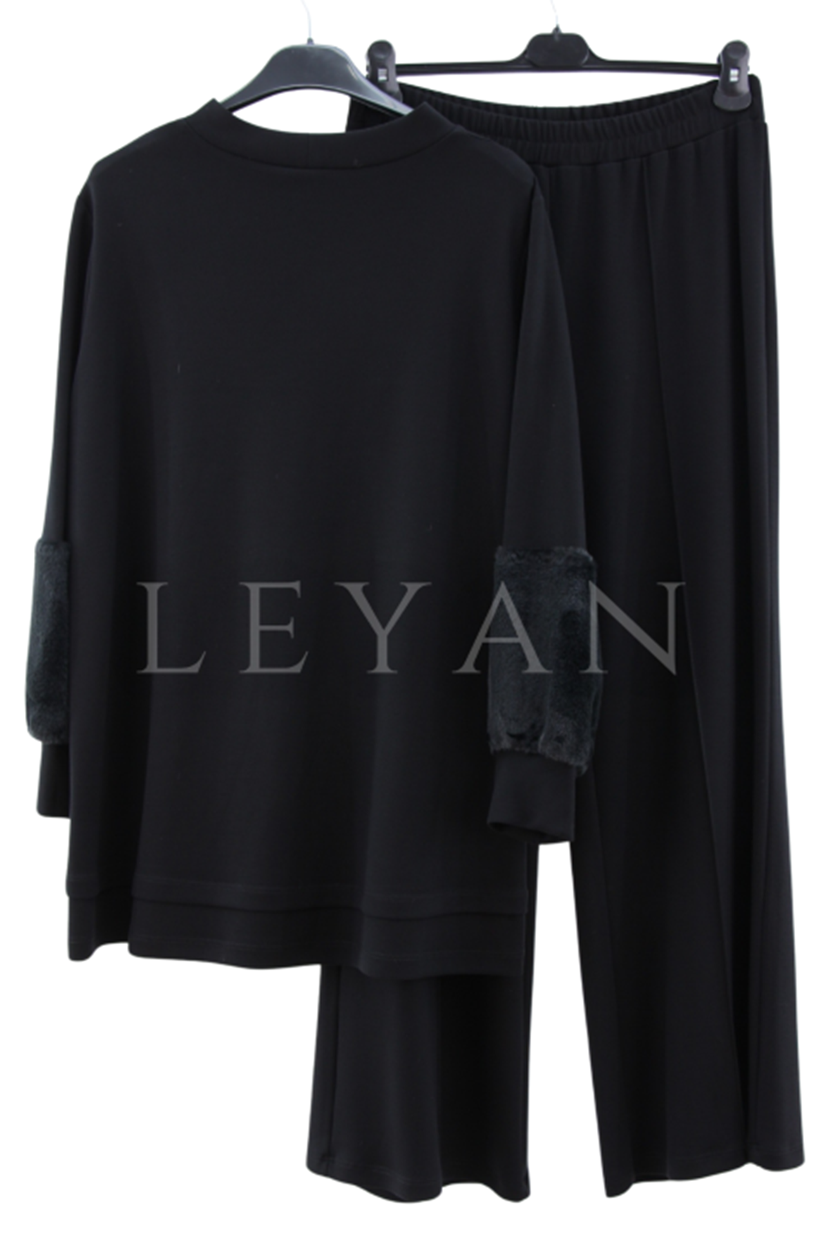 Orhan Store Kolu Kürk Detaylı Takım- LYN02896 Siyah