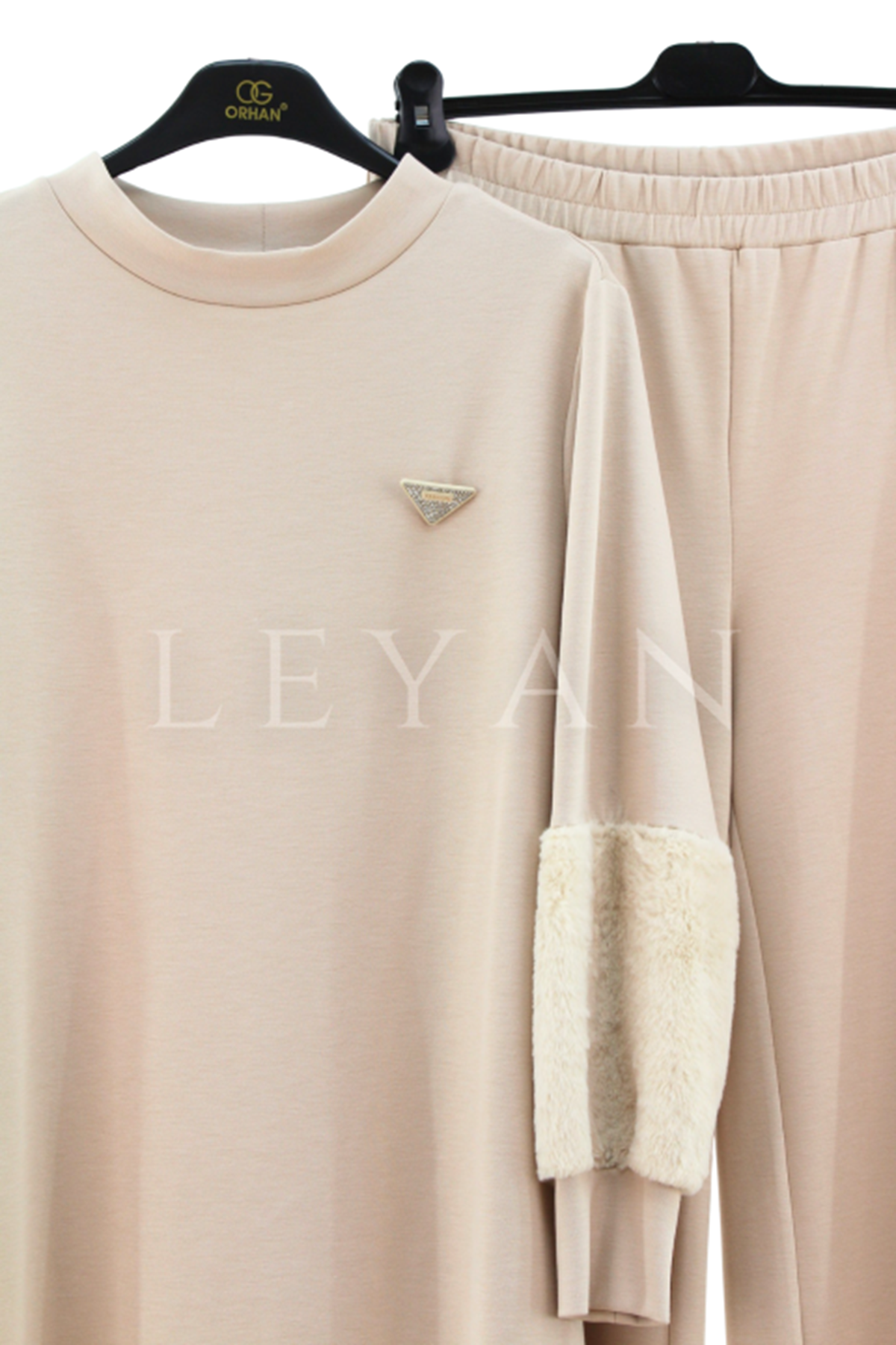 Orhan Store Kolu Kürk Detaylı Takım- LYN02896 Bej