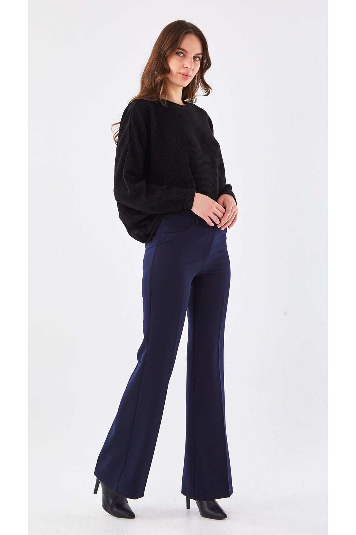 Sentez İspanyol Paça Pantolon- LYN01454 Lacivert