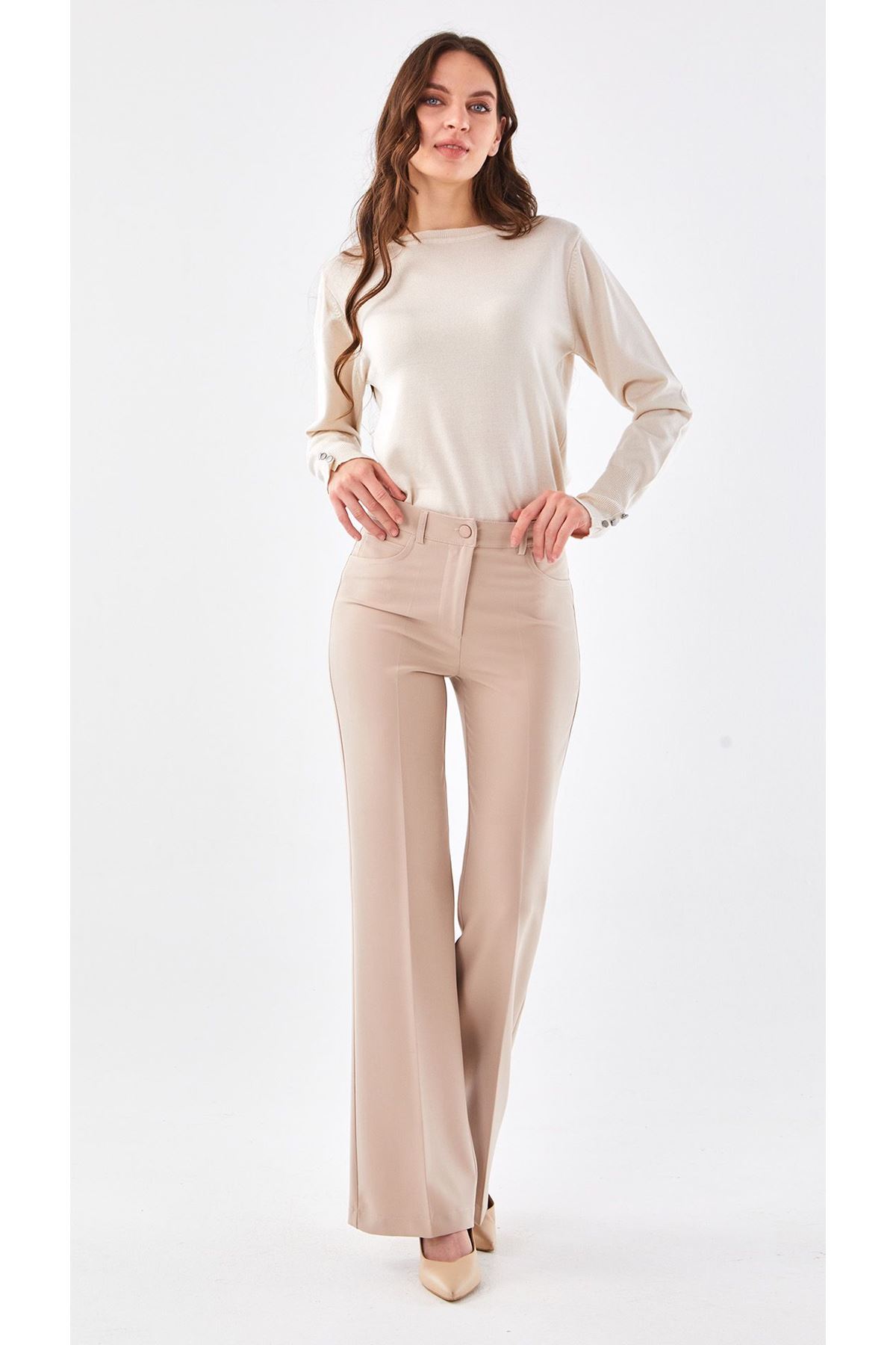 Sentez İspanyol Paça Pantolon- LYN01454 Bej