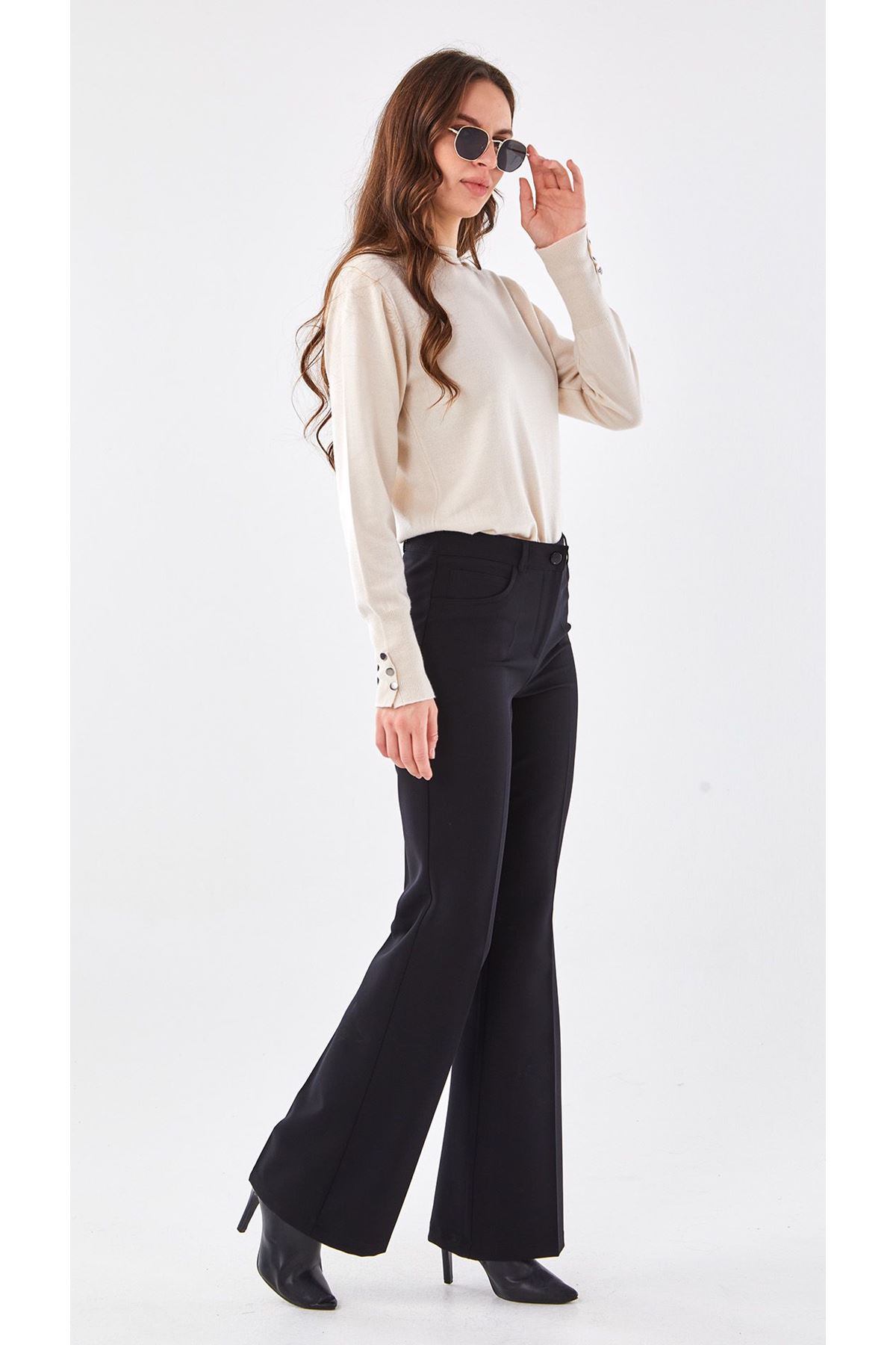 Sentez İspanyol Paça Pantolon- LYN01454 Siyah