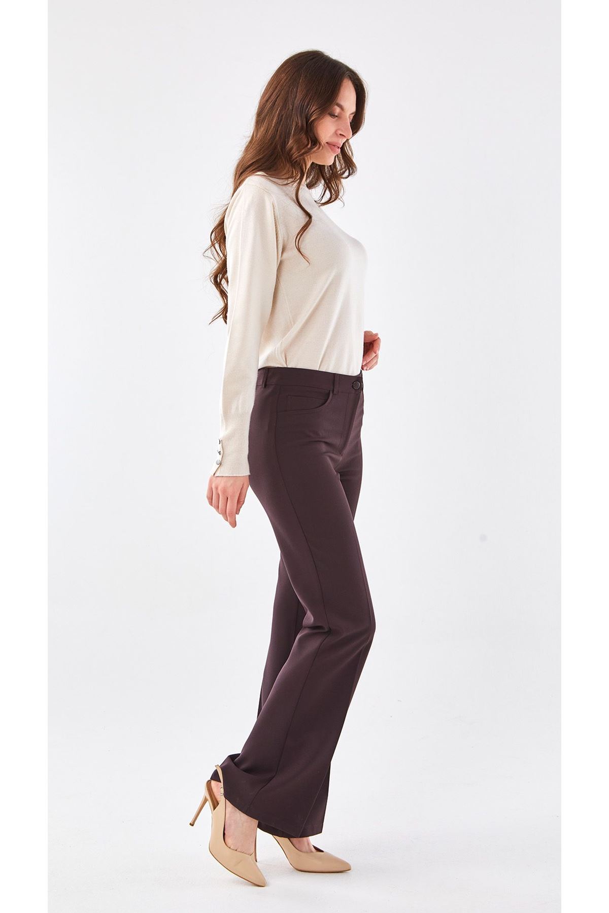 Sentez İspanyol Paça Pantolon- LYN01454 Kahve