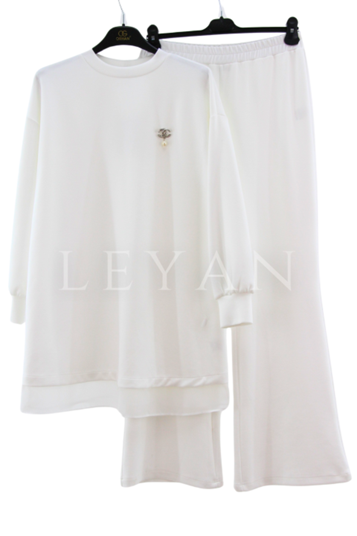 Orhan Store Şifonlu Pantolonlu Takım- LYN03373 Ekru