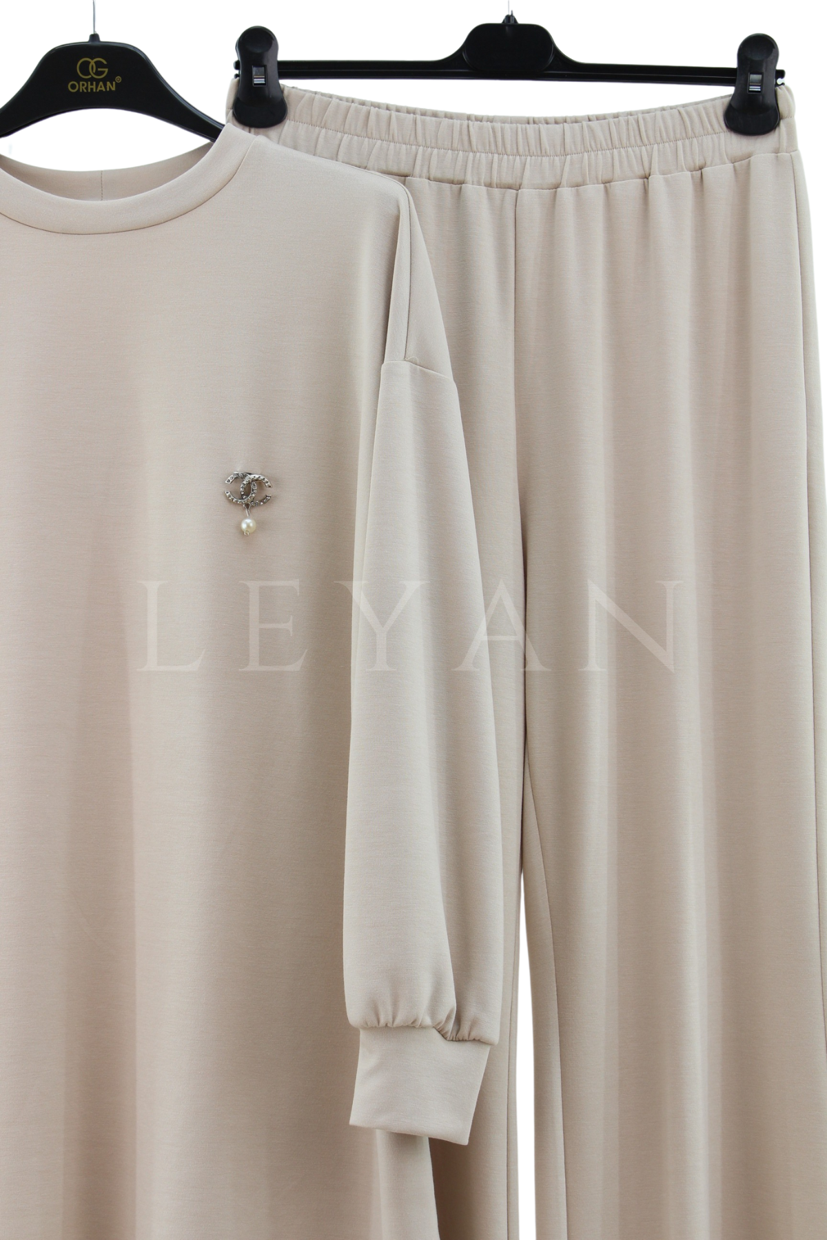 Orhan Store Şifonlu Pantolonlu Takım- LYN03373 Bej