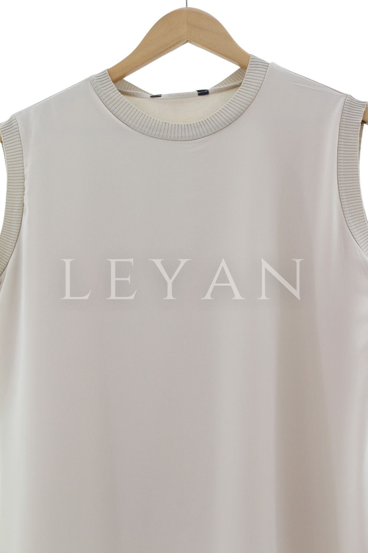 Rayon Detaylı Kolsuz Şifon İçlik- LYN01399  Bej