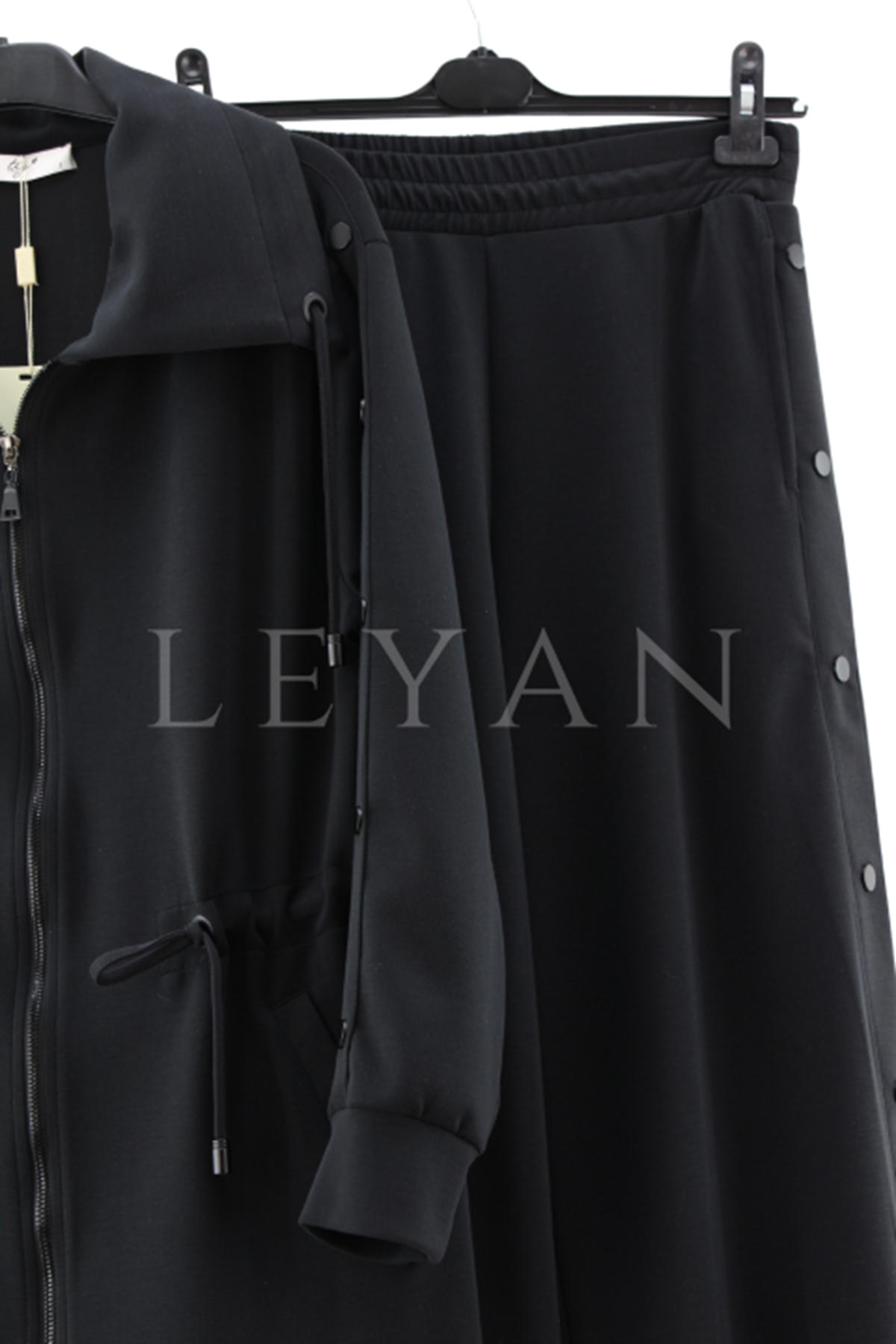 Tığ Triko Çıtçıtlı Pantolonlu Takım- LYN03578 Siyah