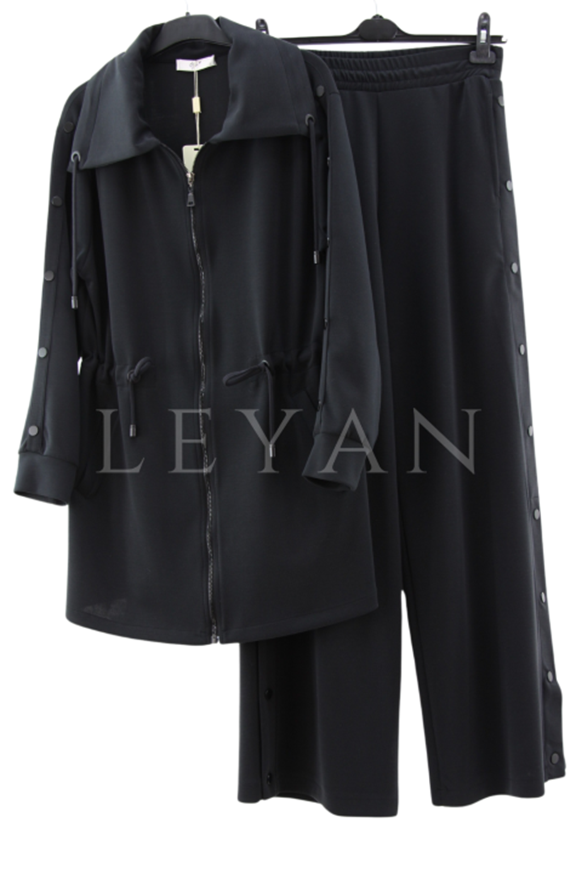 Tığ Triko Çıtçıtlı Pantolonlu Takım- LYN03578 Siyah