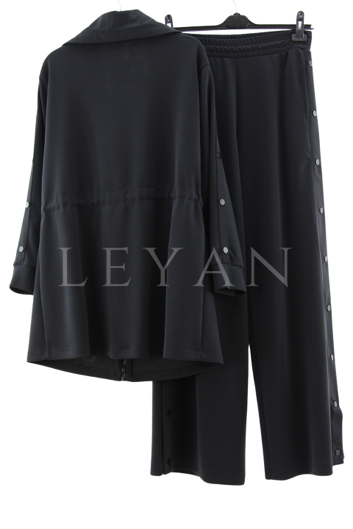 Tığ Triko Çıtçıtlı Pantolonlu Takım- LYN03578 Siyah