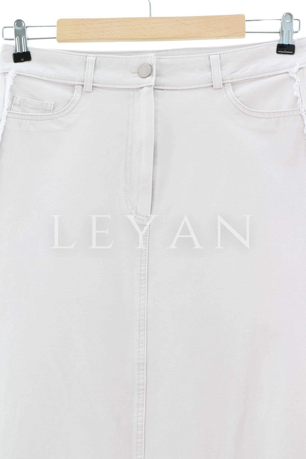 Sentez Yanları Püsküllü Kanvas Etek-LYN02439 Krem