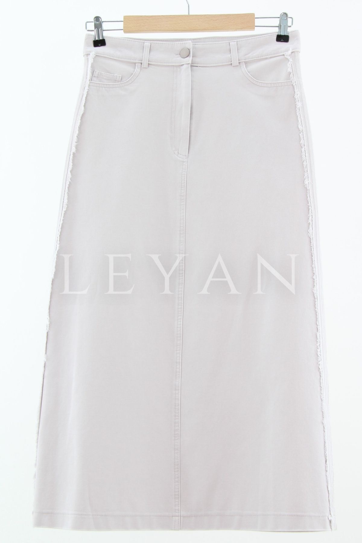 Sentez Yanları Püsküllü Kanvas Etek-LYN02439 Krem