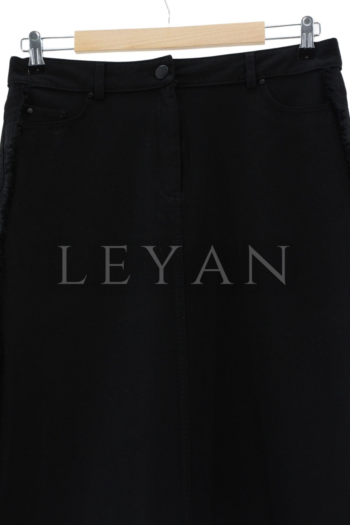 Sentez Yanları Püsküllü Kanvas Etek-LYN02439 Siyah