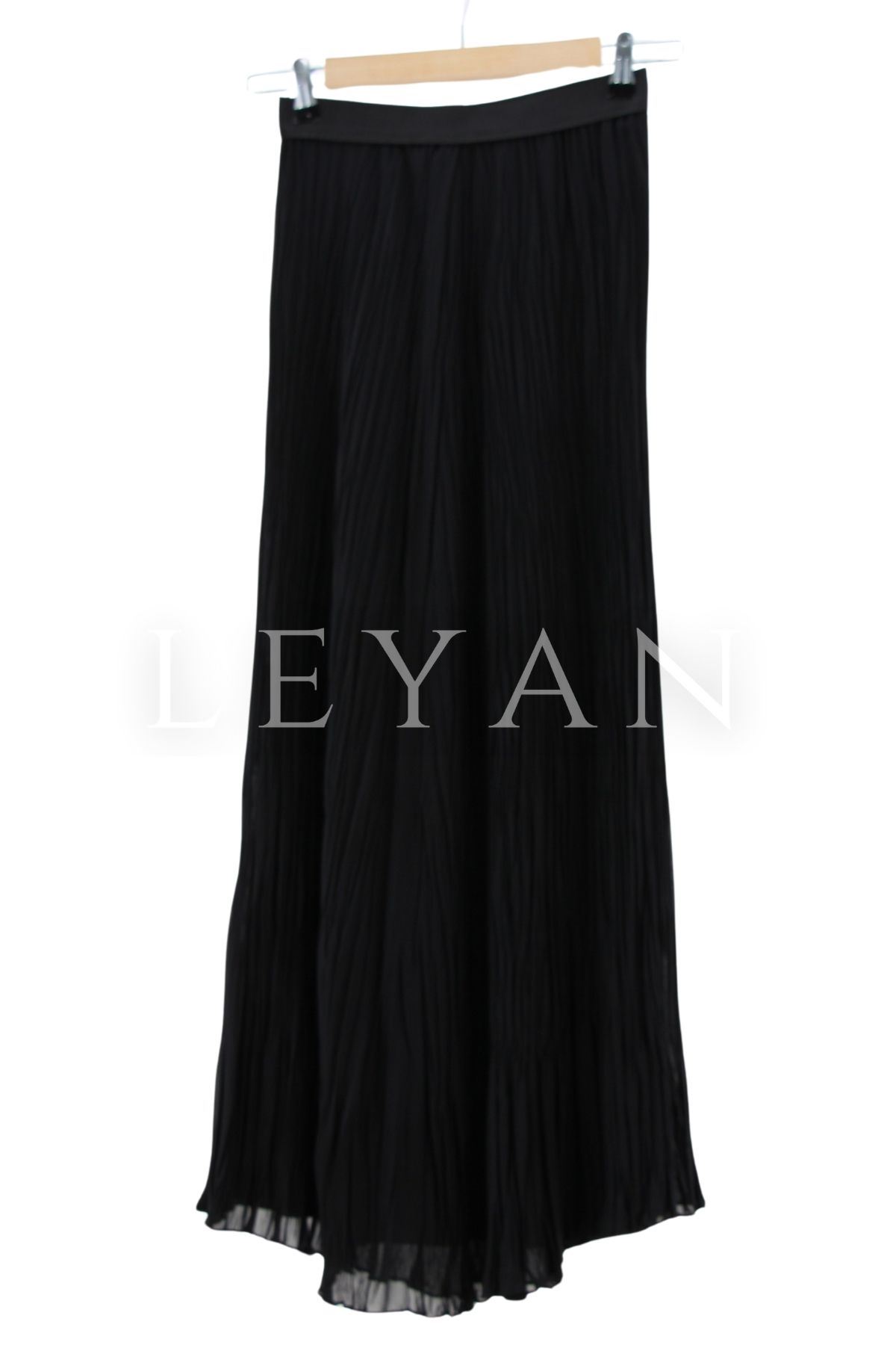 Sentez Kırıştırma Etek-LYN02356 Siyah