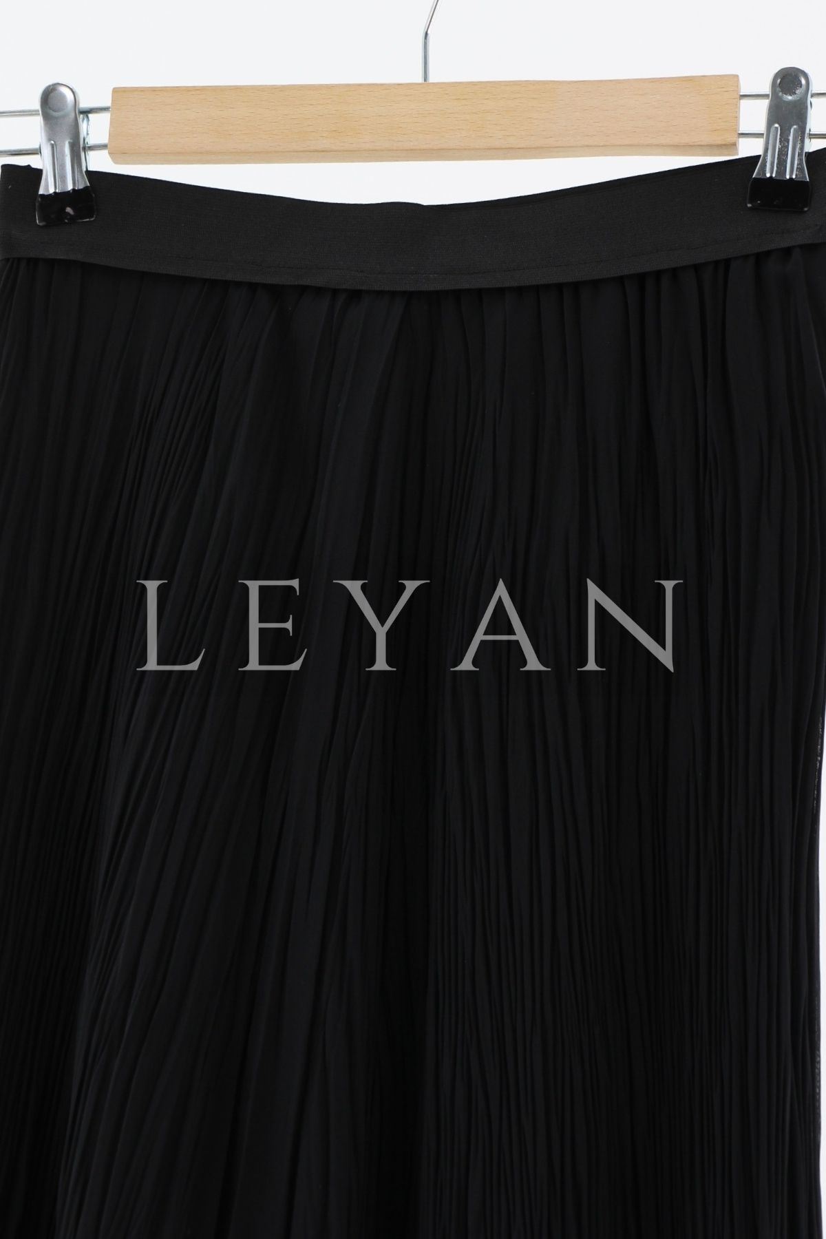 Sentez Kırıştırma Etek-LYN02356 Siyah