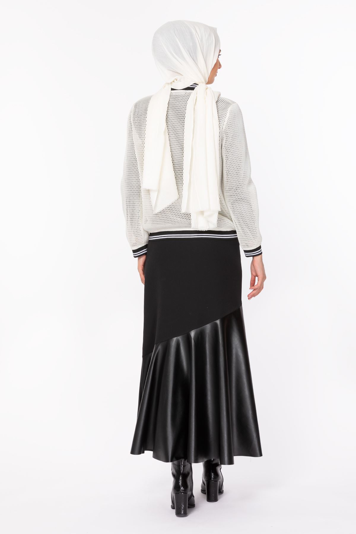 Deri Detaylı Volanlı Etek- LYN01724 Siyah