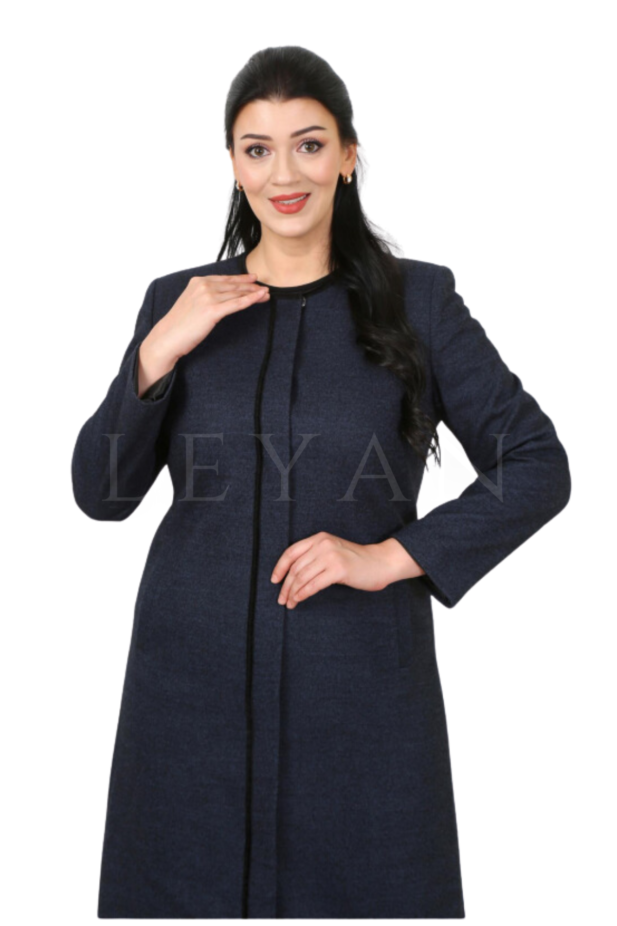 Safir Tam Boy Kaşe Pardesü- LYN03243 Lacivert