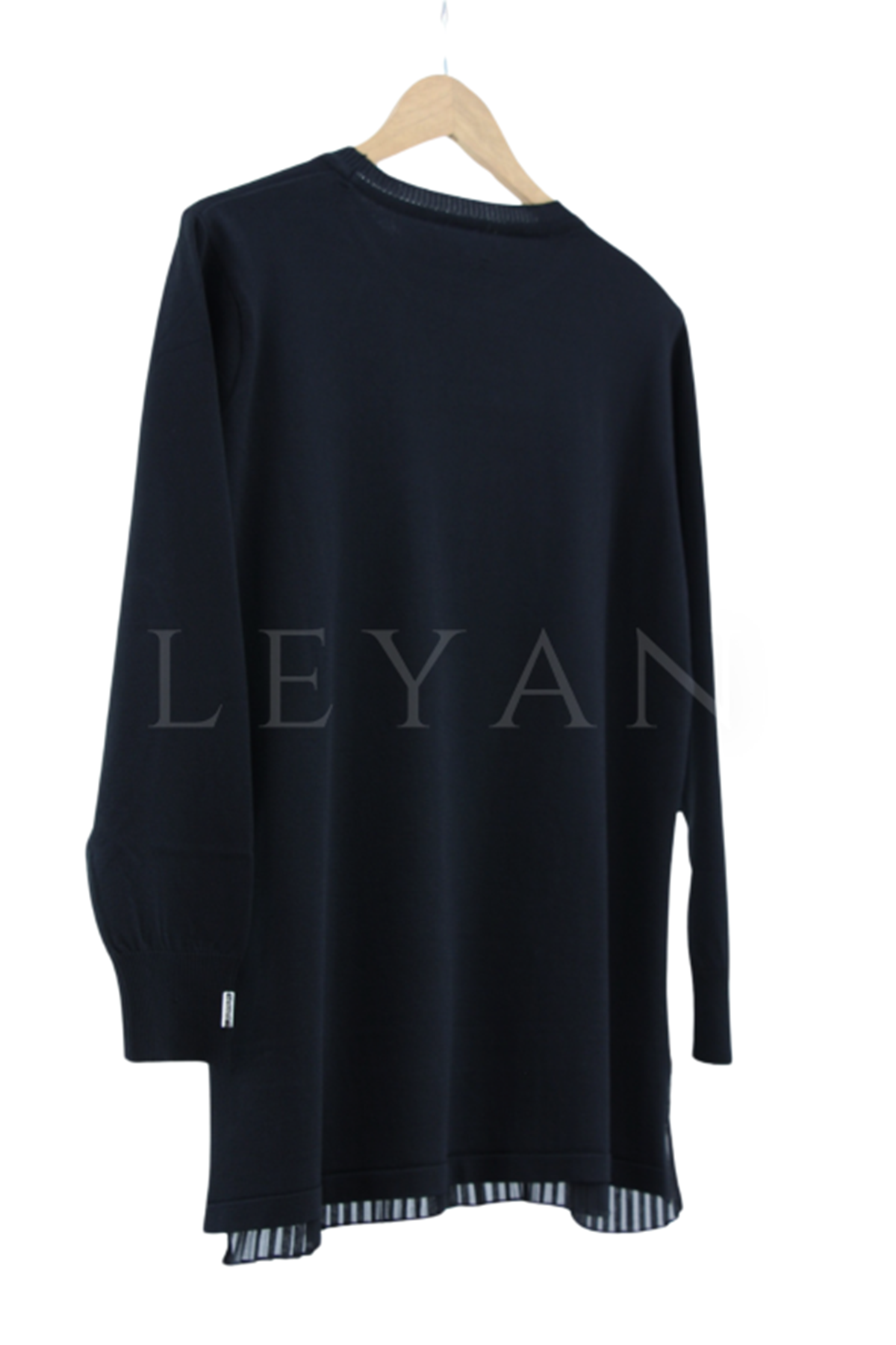 Önü Şifonlu Pilise Detaylı Merserize Triko Bluz- LYN03141 Siyah