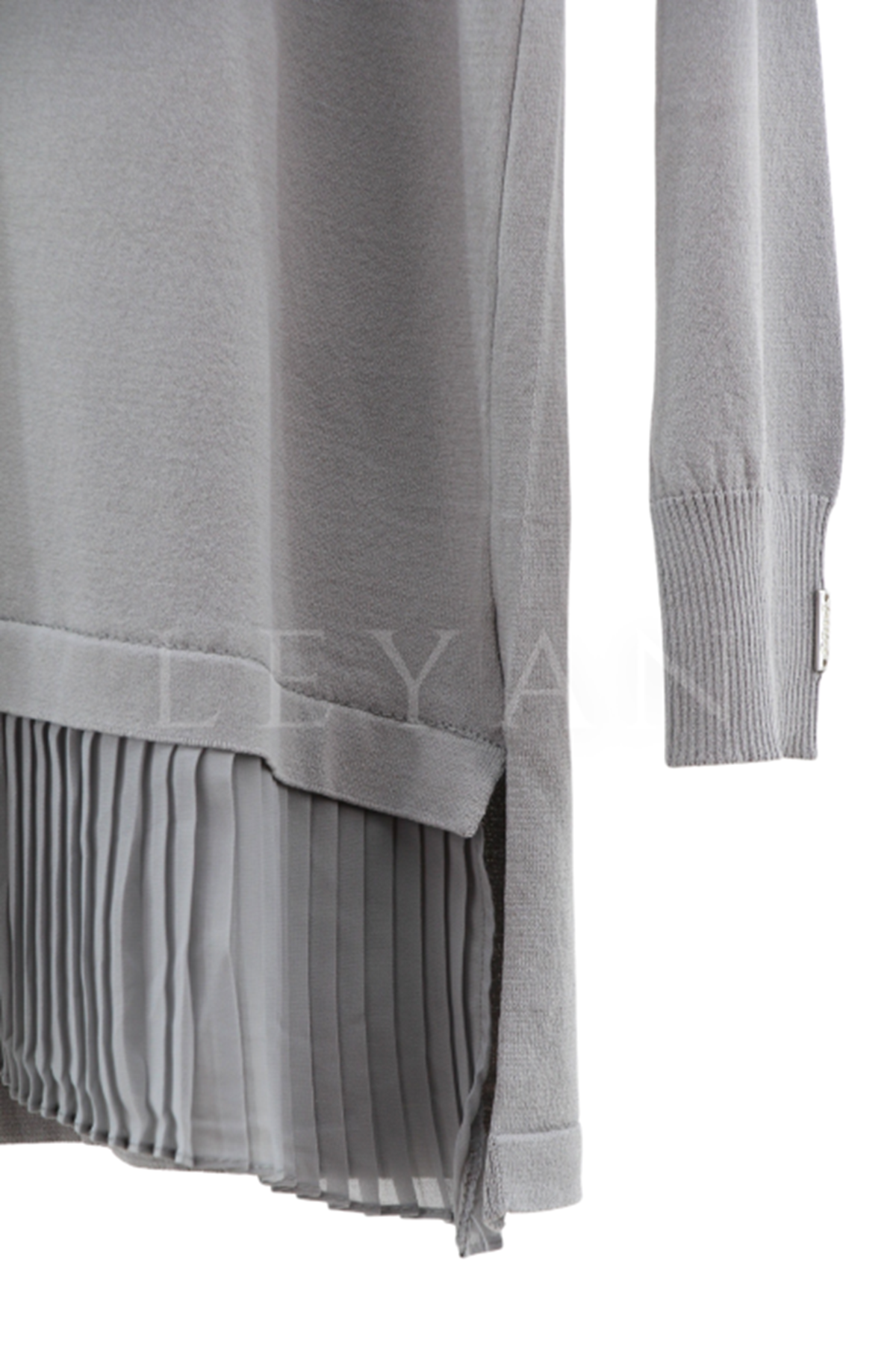 Önü Şifonlu Pilise Detaylı Merserize Triko Bluz- LYN03141 Gri