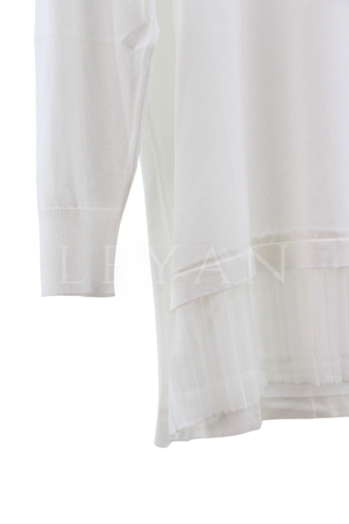 Önü Şifonlu Pilise Detaylı Merserize Triko Bluz- LYN03141 Ekru