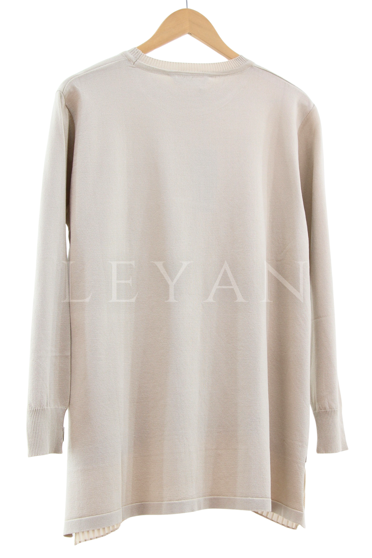 Önü Şifonlu Pilise Detaylı Merserize Triko Bluz- LYN03141 Bej