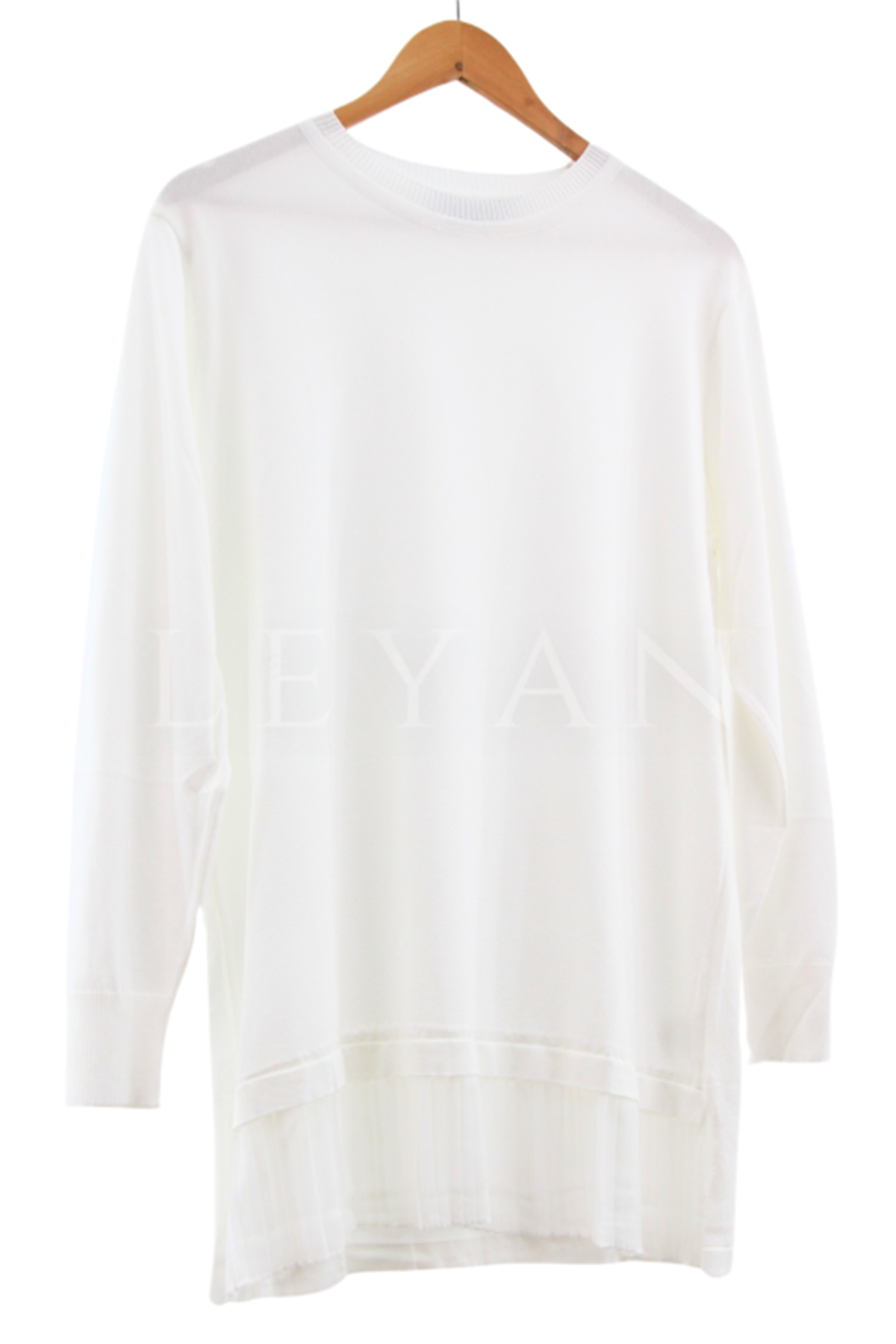 Önü Şifonlu Pilise Detaylı Merserize Triko Bluz- LYN03141 Ekru