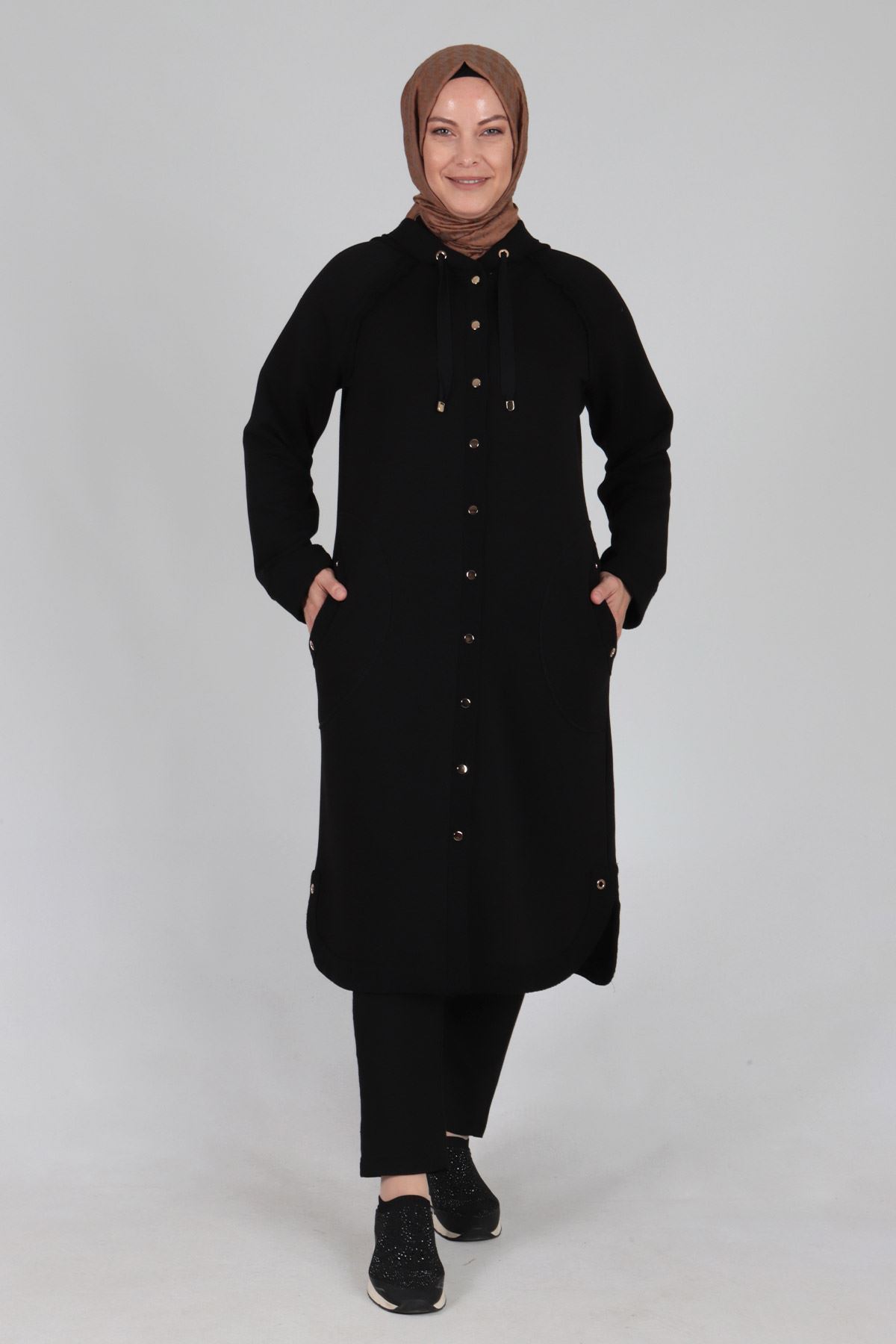 Kuşgözü Detaylı Üç İplik Kap- LYN01606 Siyah