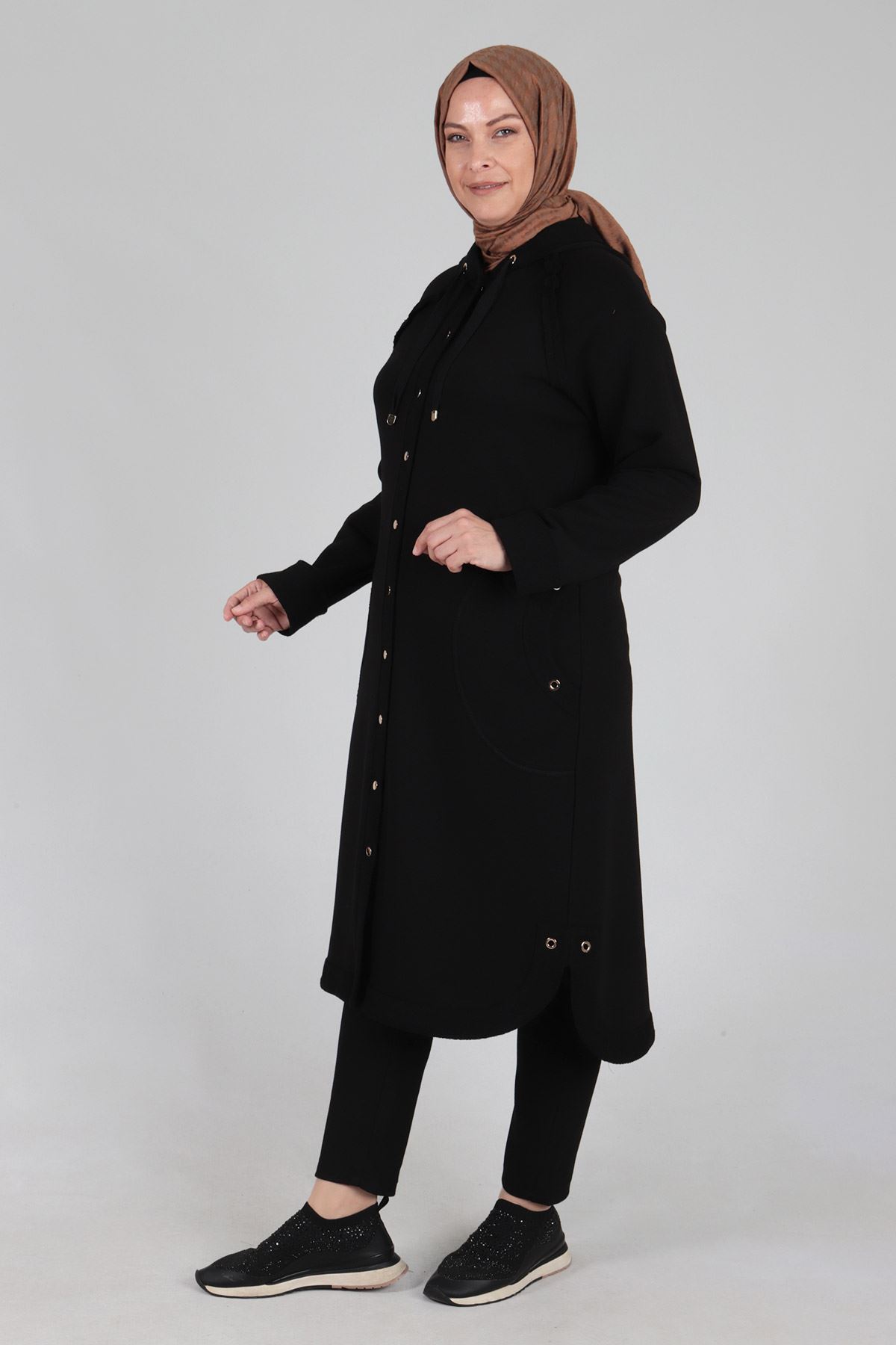 Kuşgözü Detaylı Üç İplik Kap- LYN01606 Siyah