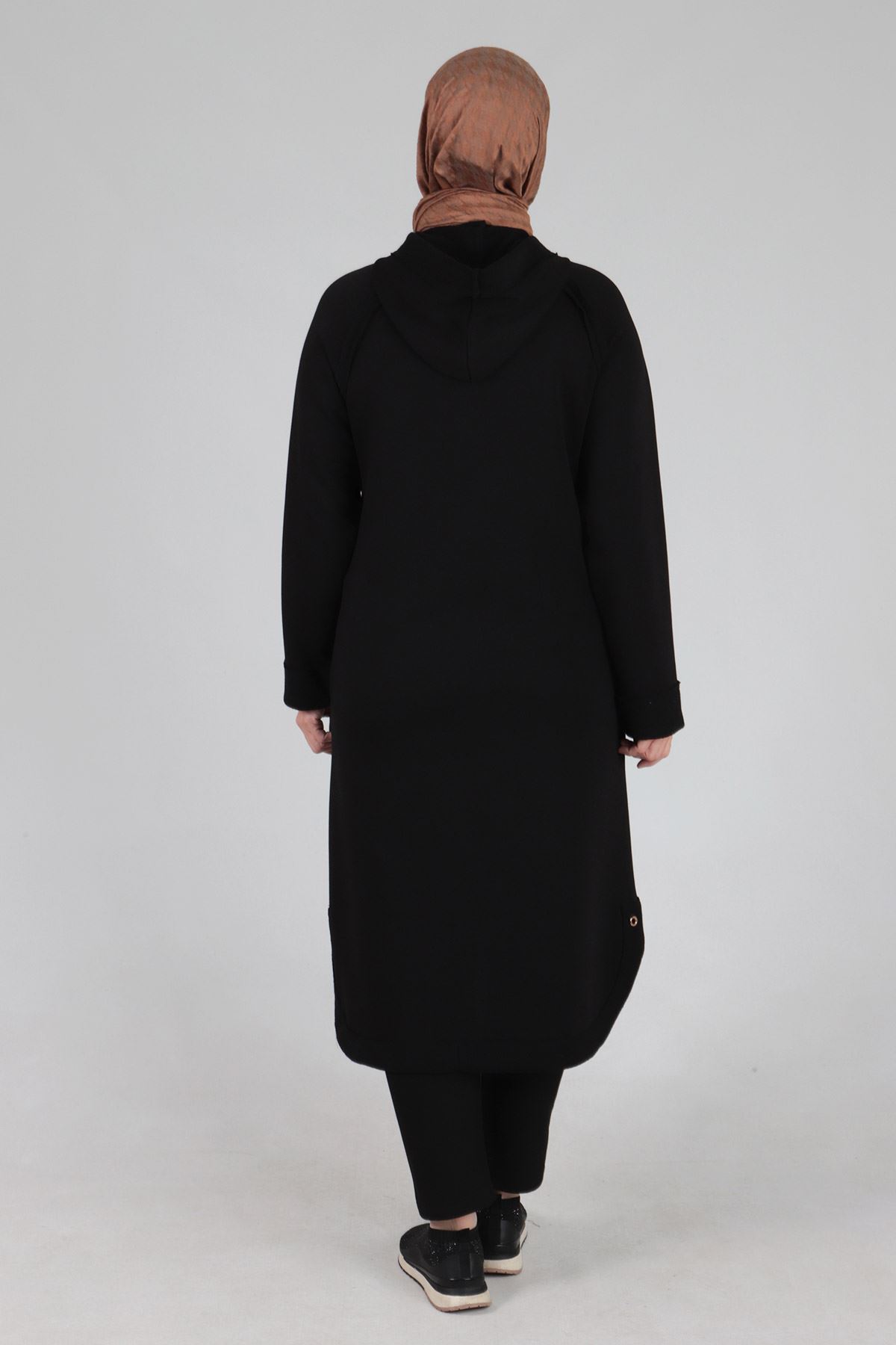 Kuşgözü Detaylı Üç İplik Kap- LYN01606 Siyah