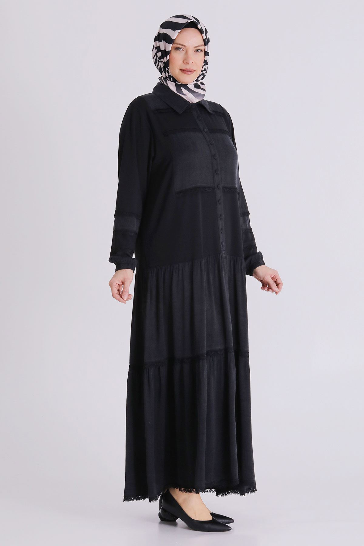 Behrem Qupra Elbise- LYN04380 Siyah