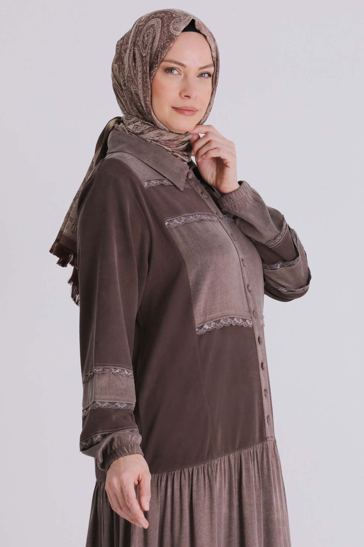 Behrem Qupra Elbise- LYN04380 Kahve