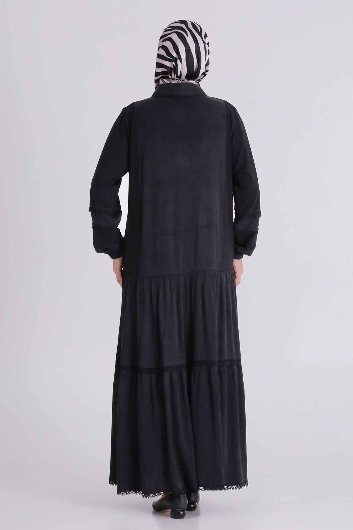 Behrem Qupra Elbise- LYN04380 Siyah