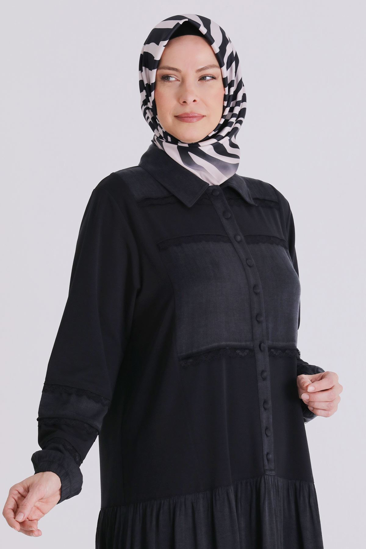 Behrem Qupra Elbise- LYN04380 Siyah