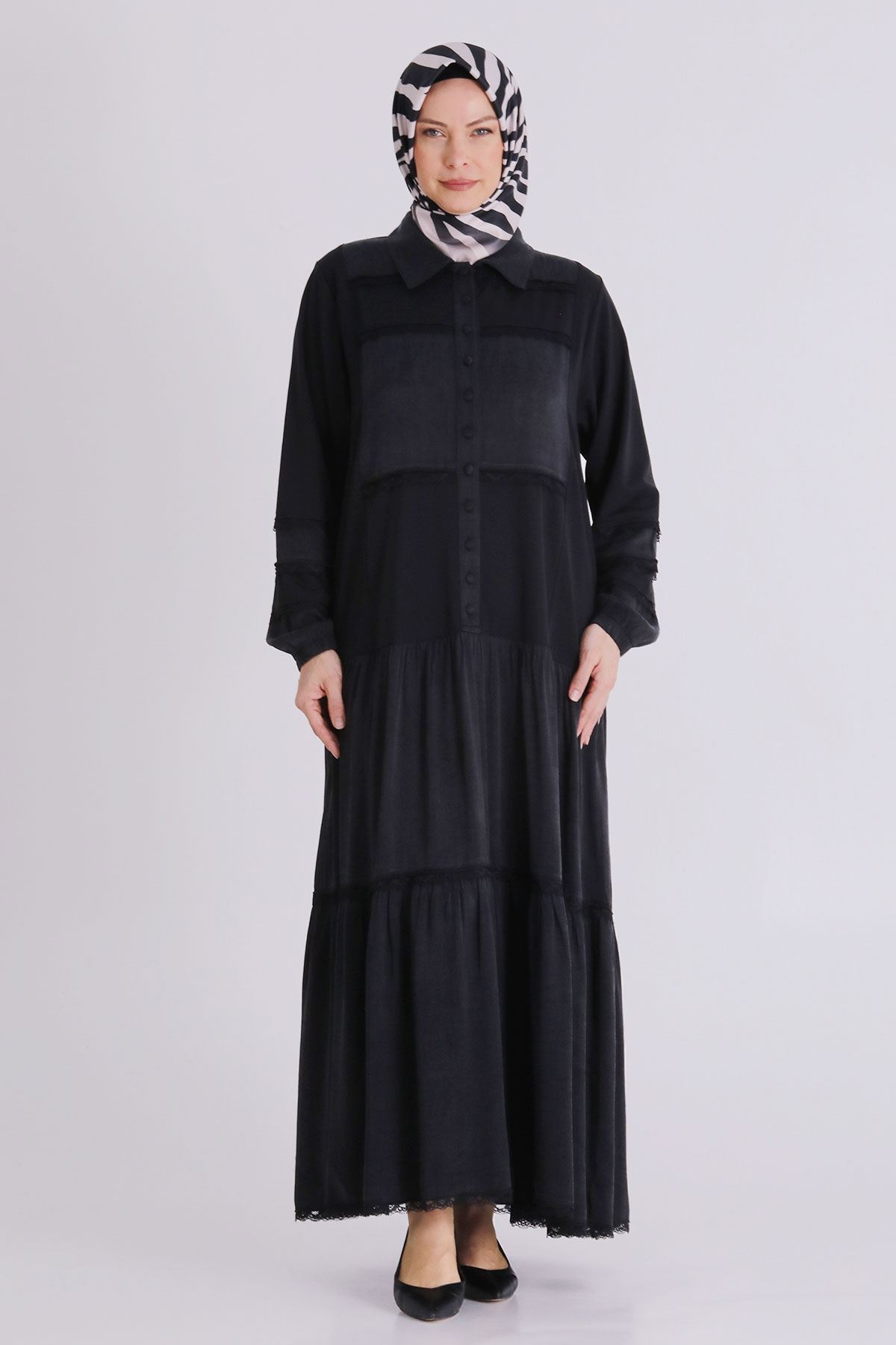 Behrem Qupra Elbise- LYN04380 Siyah