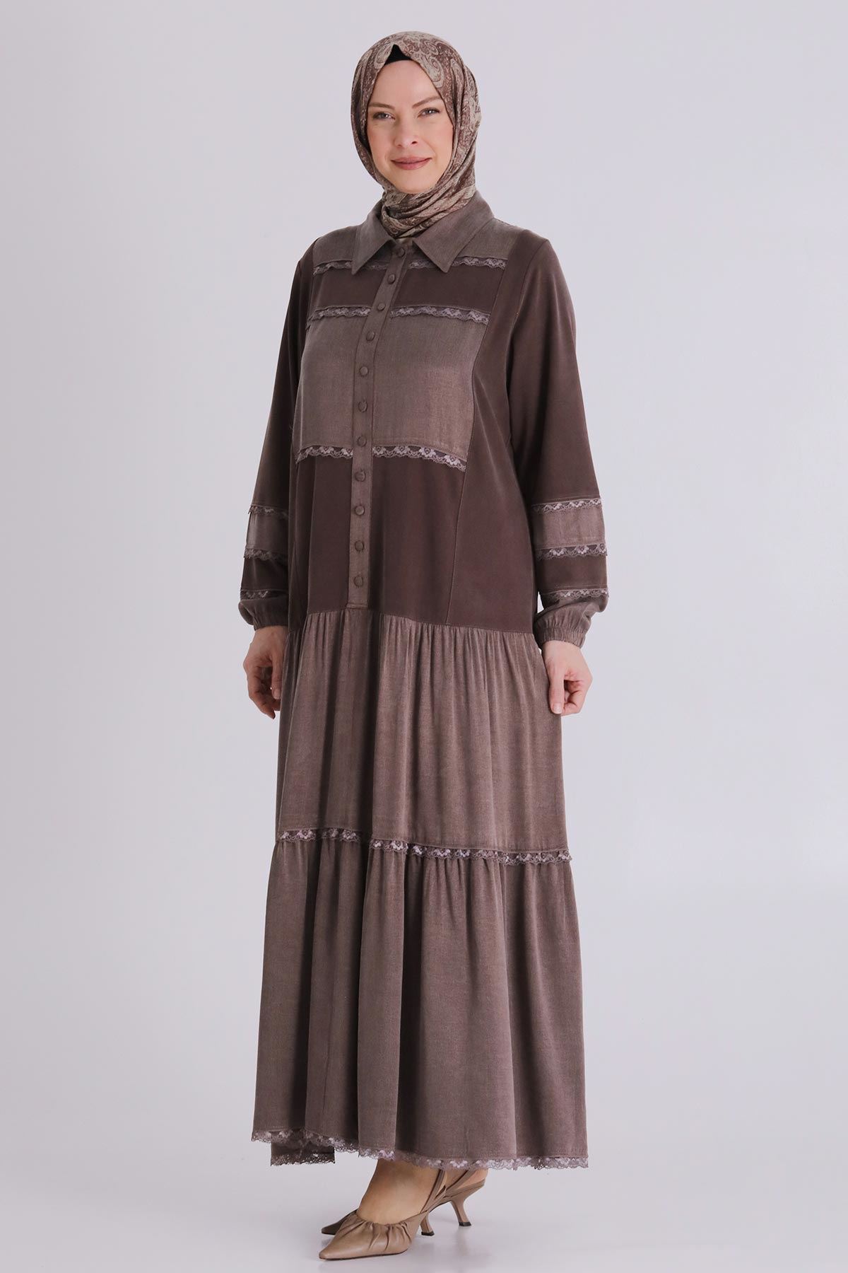 Behrem Qupra Elbise- LYN04380 Kahve