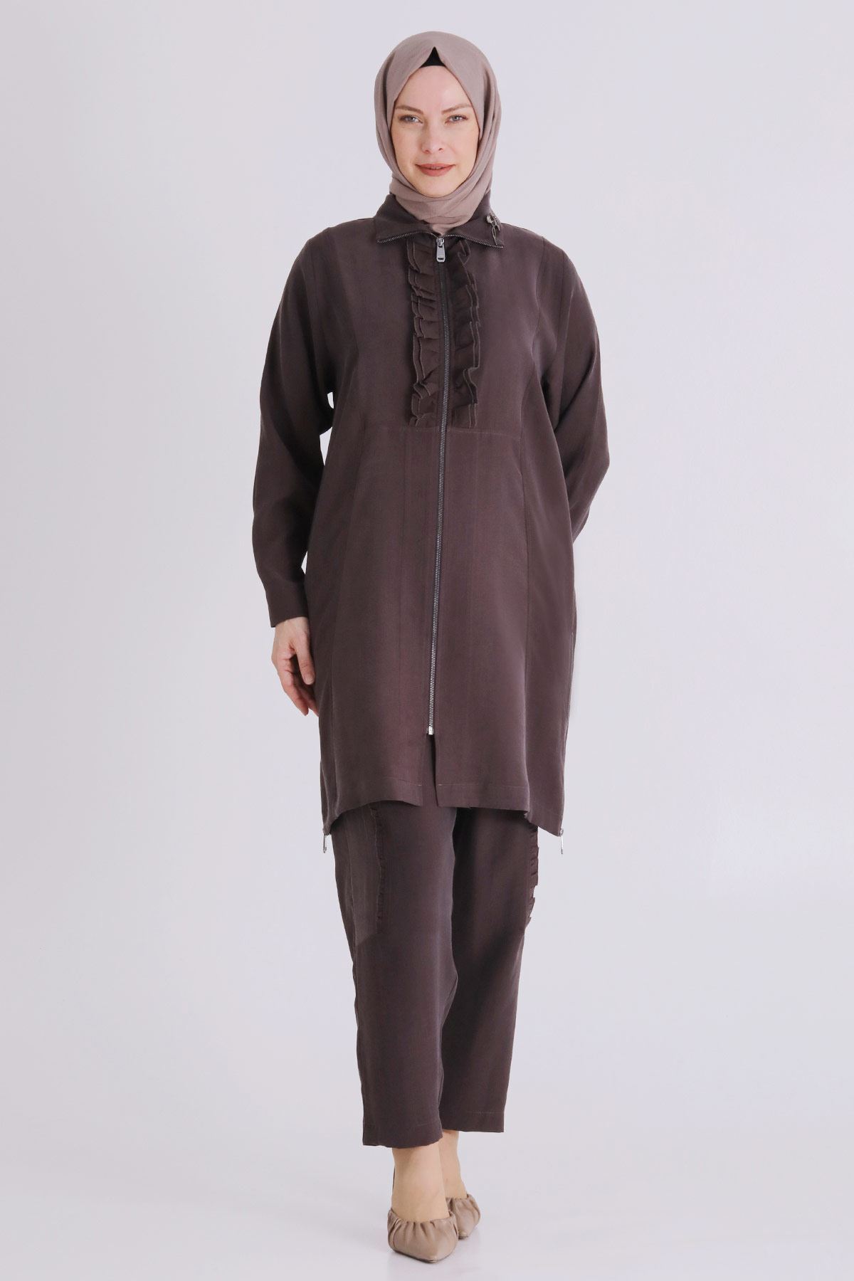 Behrem Fırfır Detaylı Takım- LYN04383 Kakao