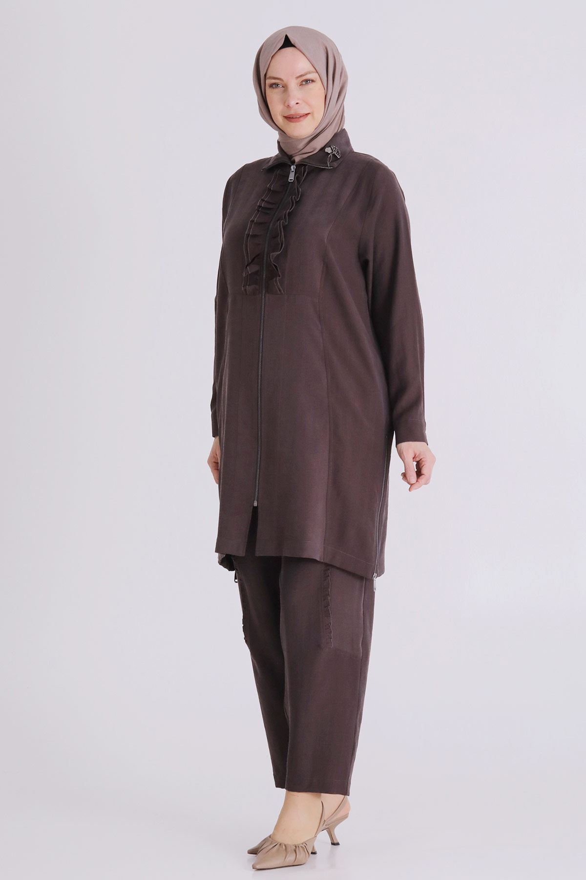 Behrem Fırfır Detaylı Takım- LYN04383 Kakao