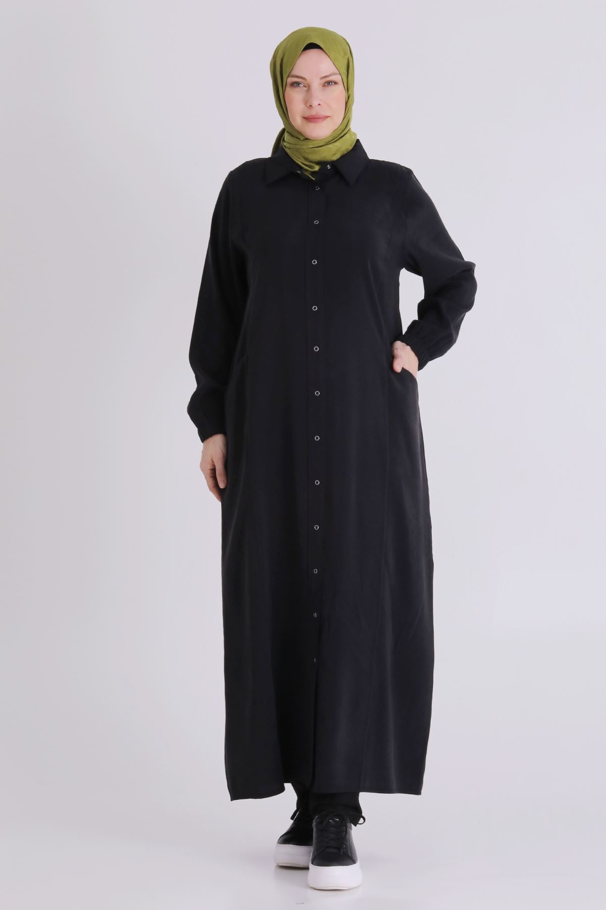 Behrem Dikişli Ferace- LYN04389 Siyah